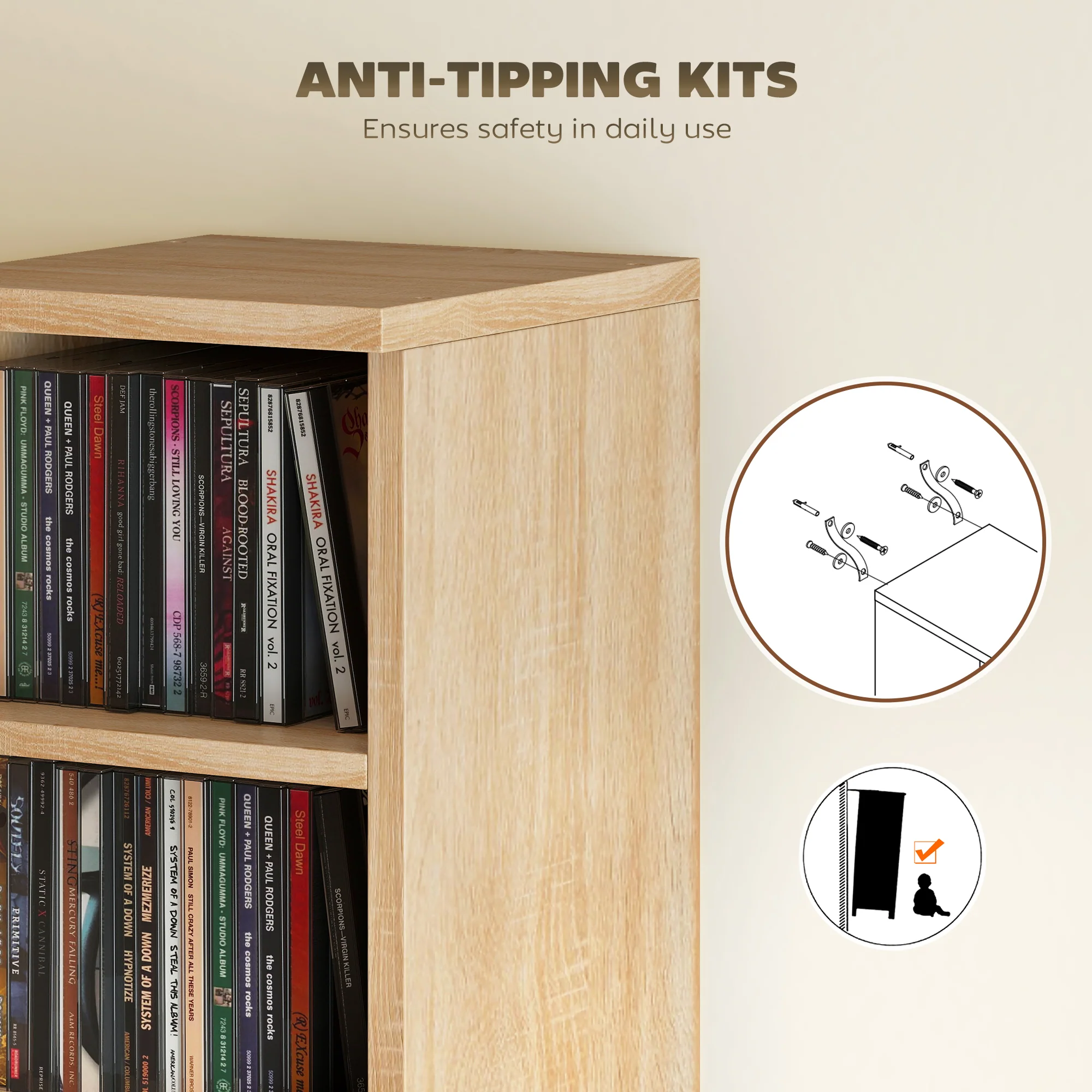HOMCOM Set of 2 CD Storage Units DVD Shelf with Adjustable Shelves, Oak - Image 7