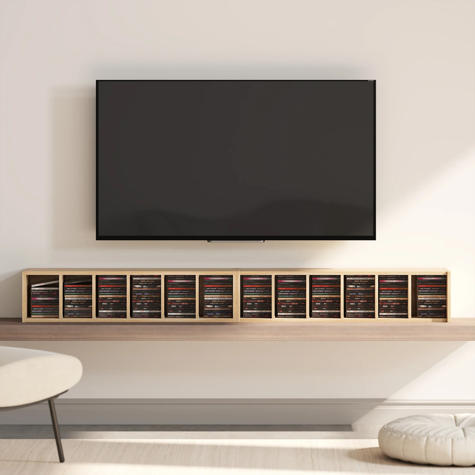 HOMCOM Set of 2 CD Storage Units DVD Shelf with Adjustable Shelves, Oak - Image 9