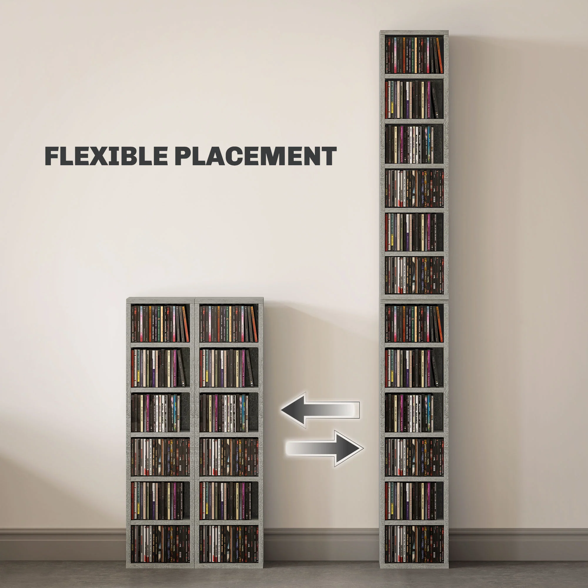 HOMCOM Set Of 2 CD Storage Units With Adjustable Shelves Cement Grey - Image 4