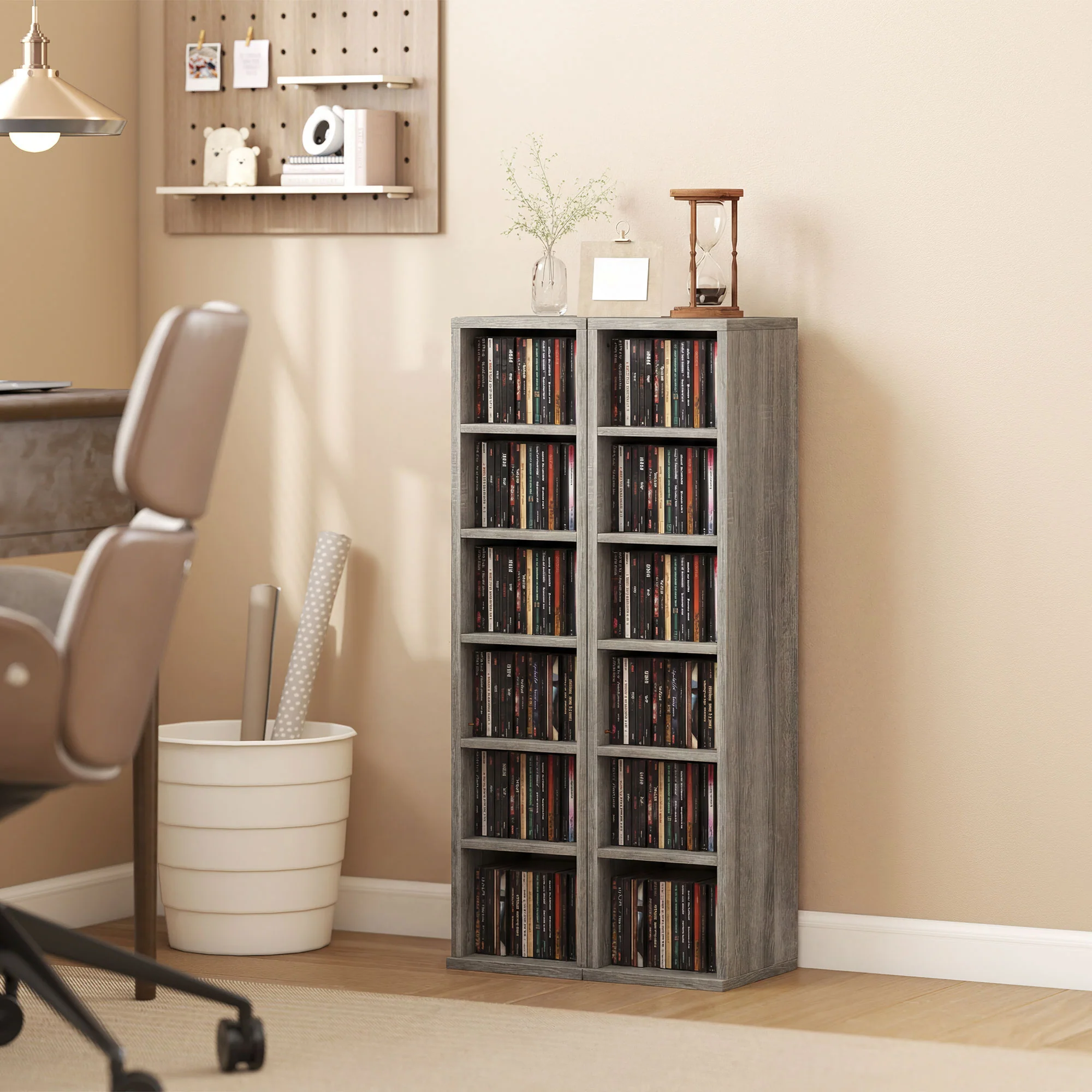 HOMCOM Set of 2 CD Storage Units with Adjustable Shelves, Distressed Grey - Image 2