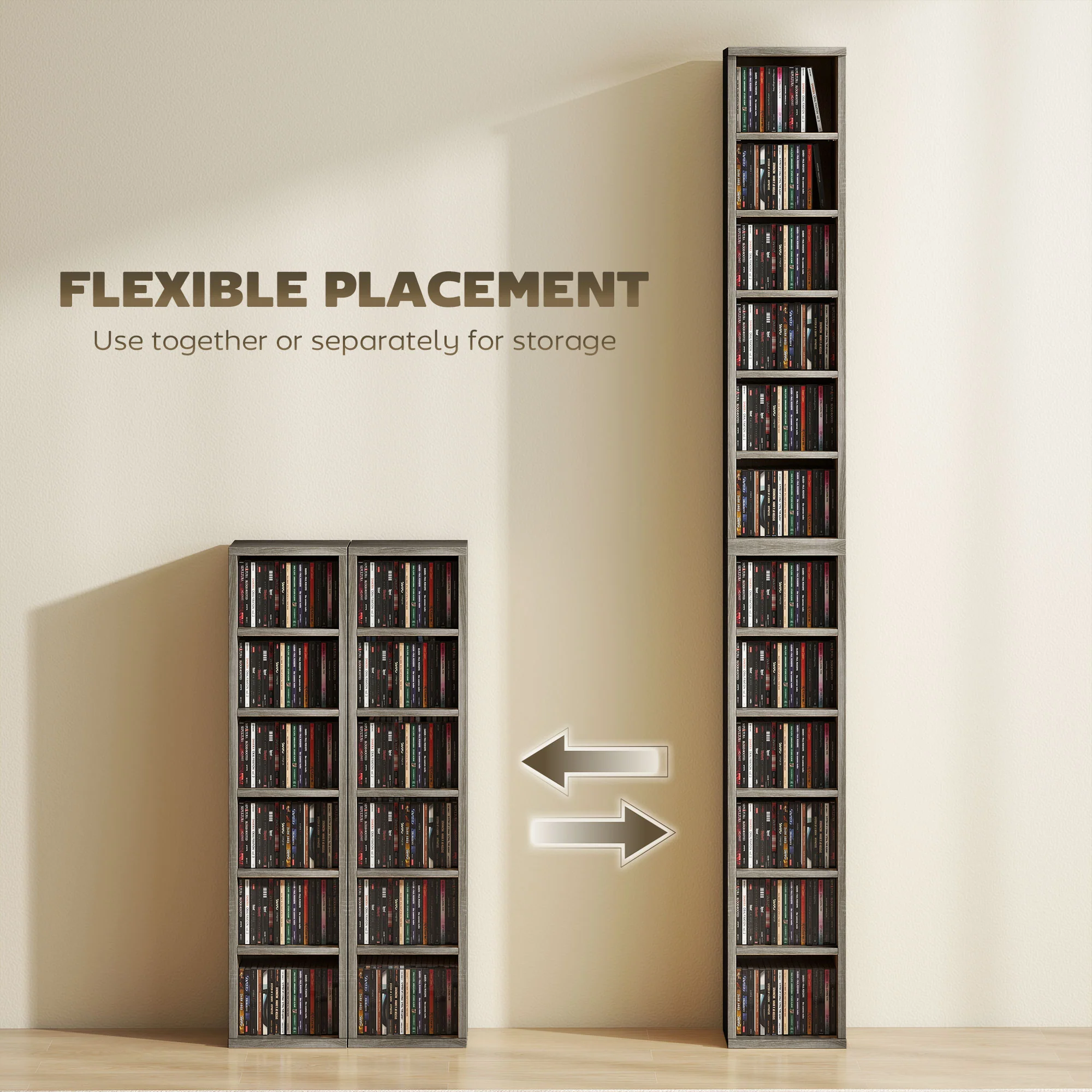 HOMCOM Set of 2 CD Storage Units with Adjustable Shelves, Distressed Grey - Image 5