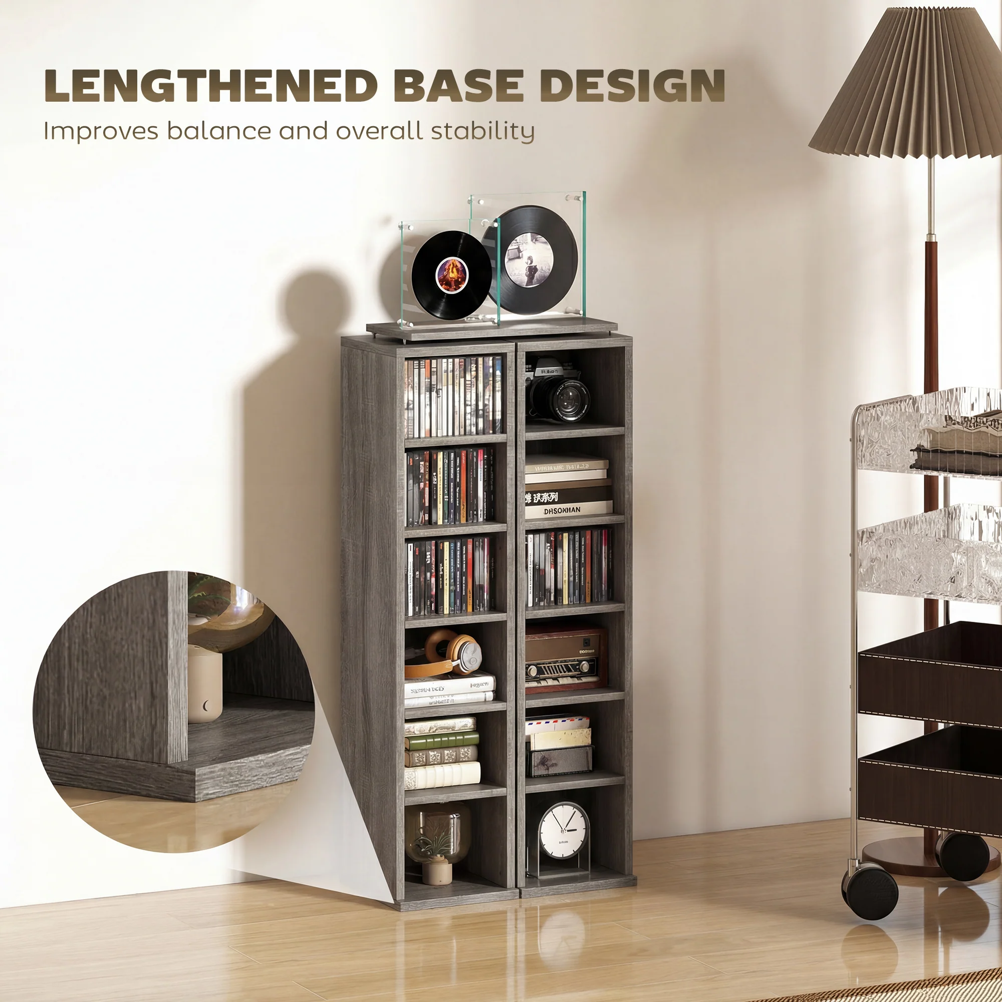 HOMCOM Set of 2 CD Storage Units with Adjustable Shelves, Distressed Grey - Image 8