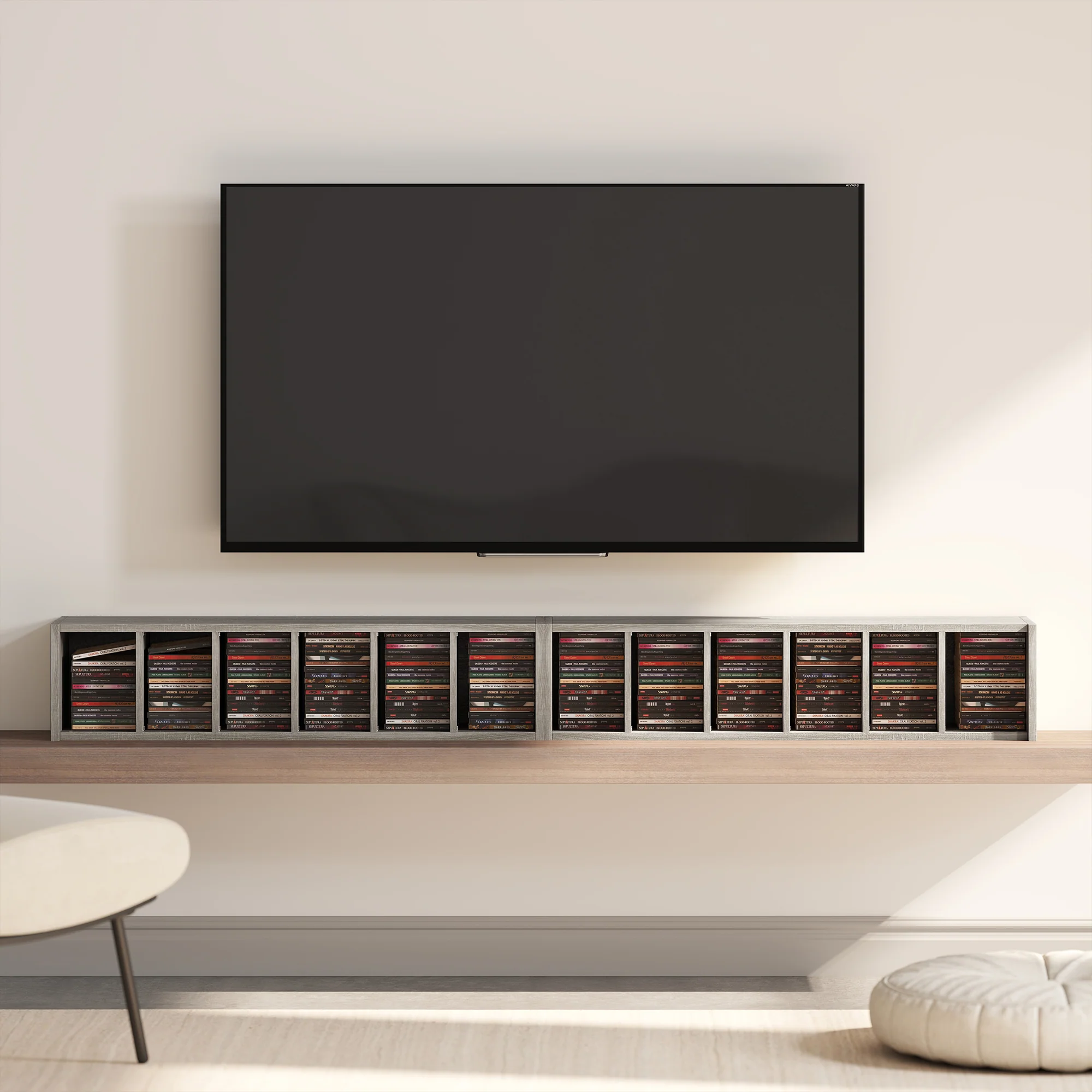 HOMCOM Set of 2 CD Storage Units with Adjustable Shelves, Distressed Grey - Image 9