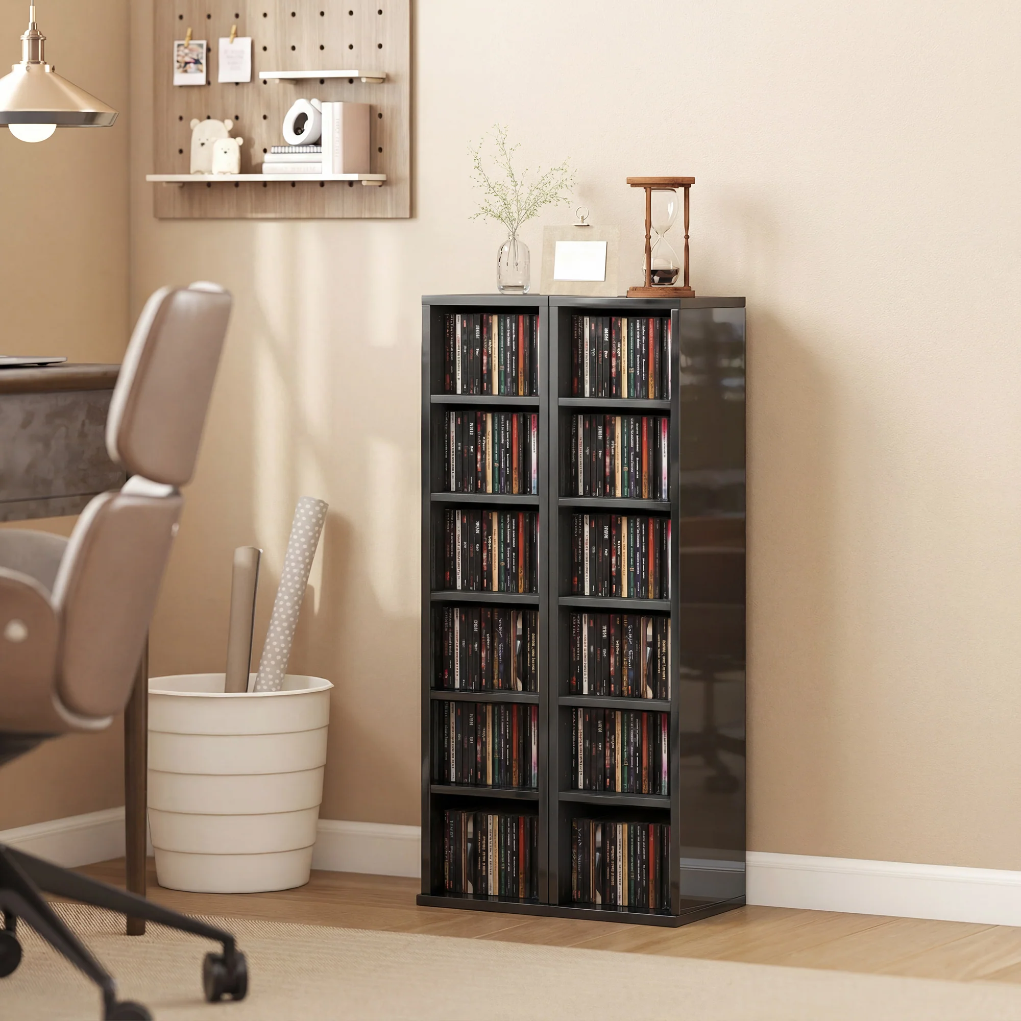 HOMCOM Set of 2 CD Storage Units with Adjustable Shelves, High Gloss Black - Image 2