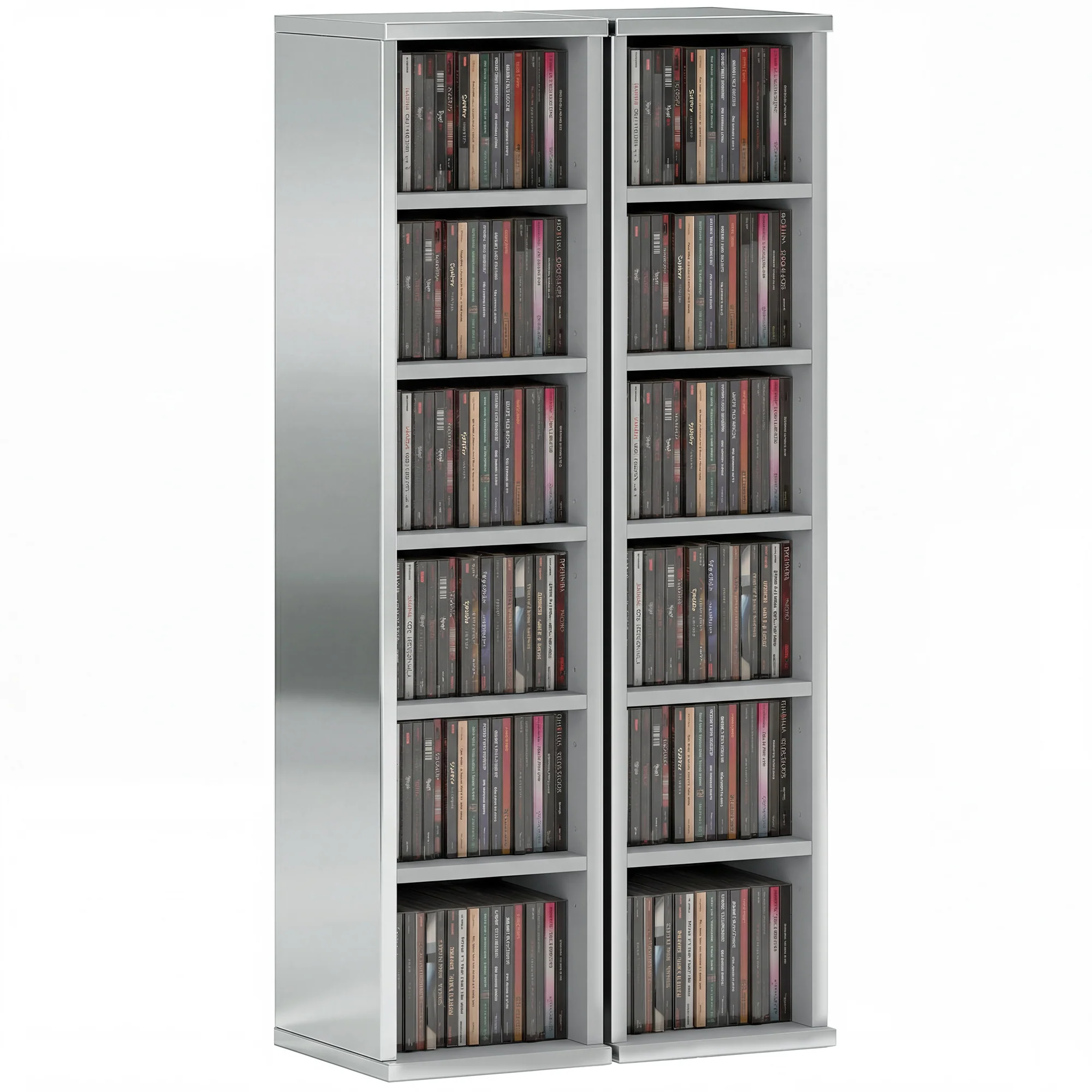 HOMCOM Set of 2 CD Storage Units with Adjustable Shelves, High Gloss Grey