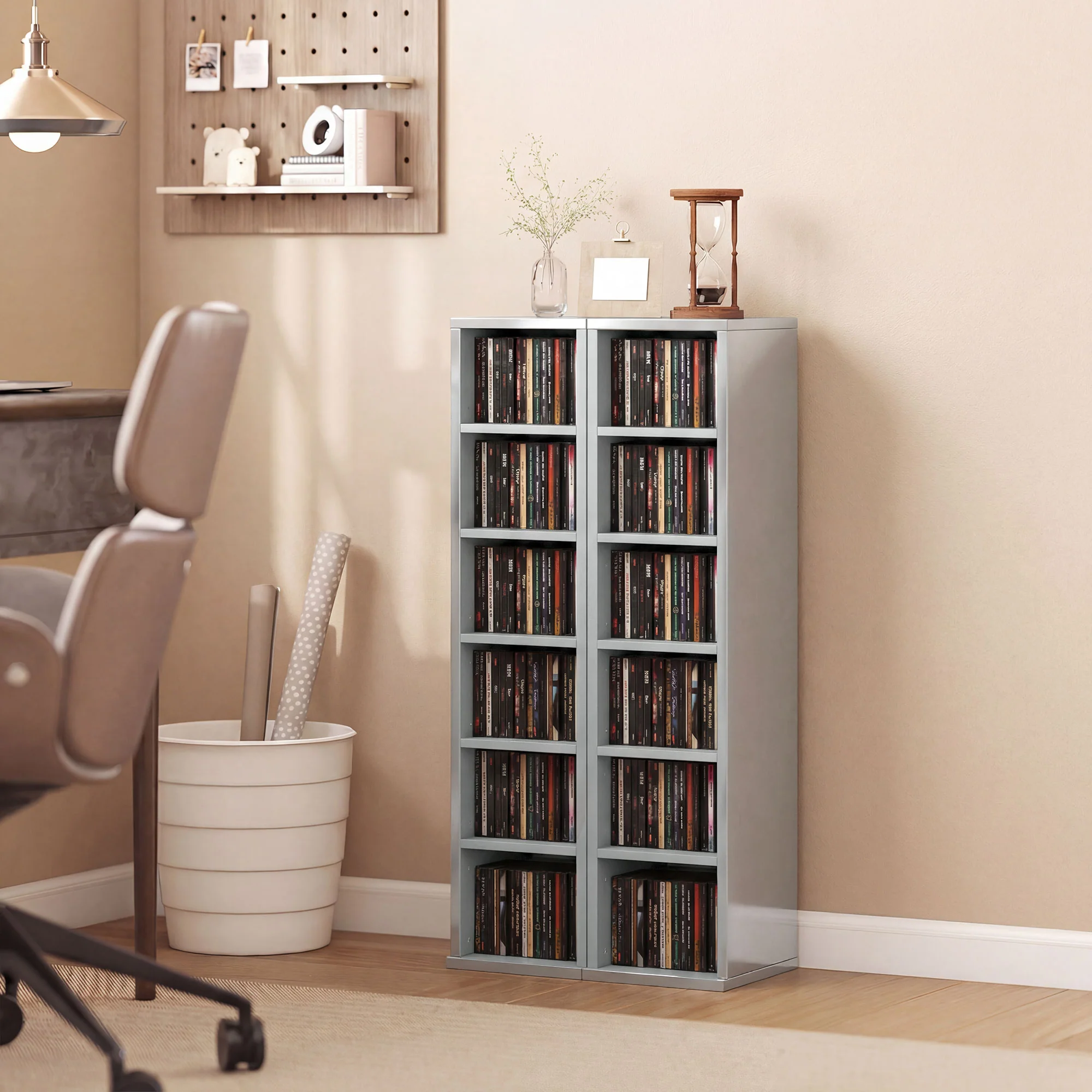 HOMCOM Set of 2 CD Storage Units with Adjustable Shelves, High Gloss Grey - Image 2