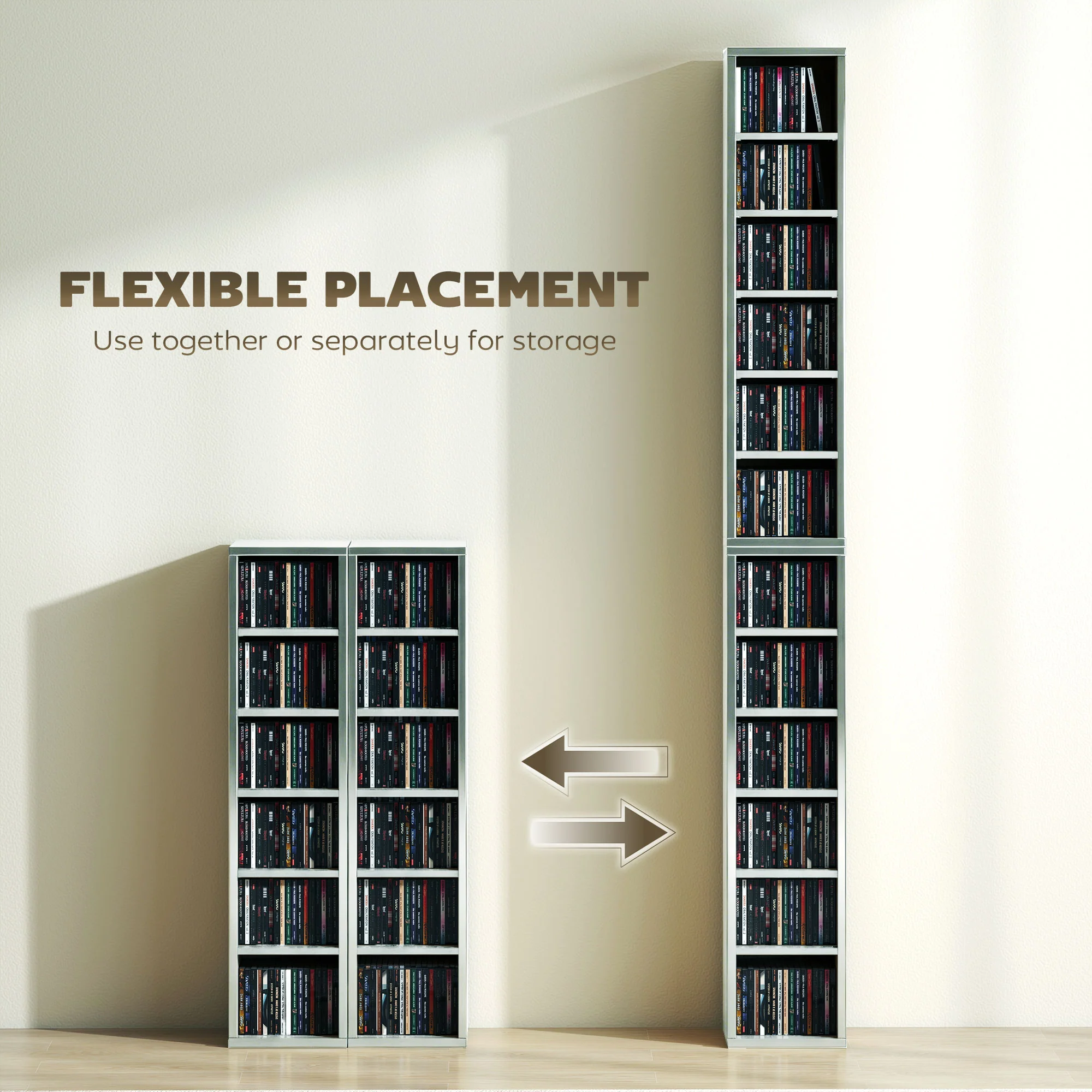 HOMCOM Set of 2 CD Storage Units with Adjustable Shelves, High Gloss Grey - Image 5