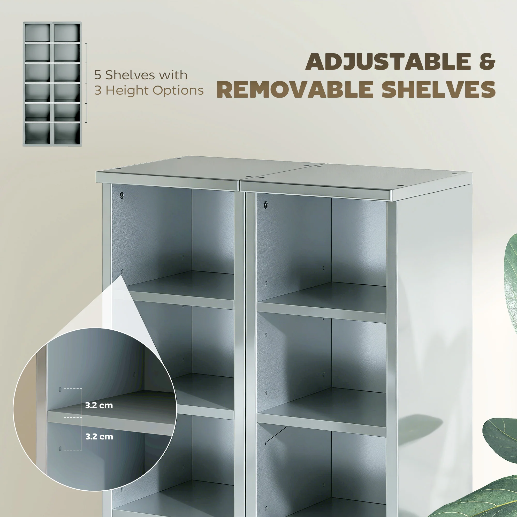 HOMCOM Set of 2 CD Storage Units with Adjustable Shelves, High Gloss Grey - Image 6