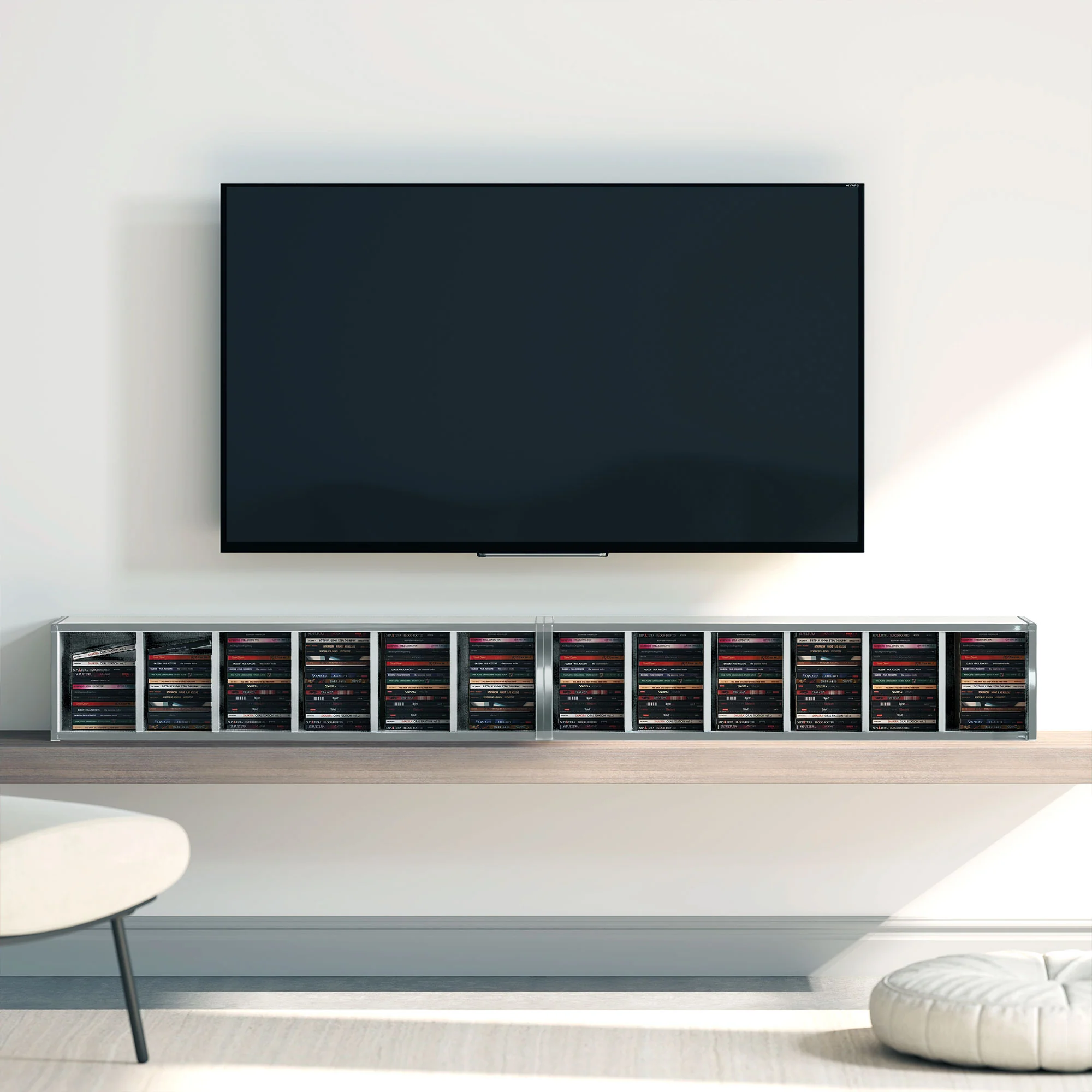 HOMCOM Set of 2 CD Storage Units with Adjustable Shelves, High Gloss Grey - Image 9