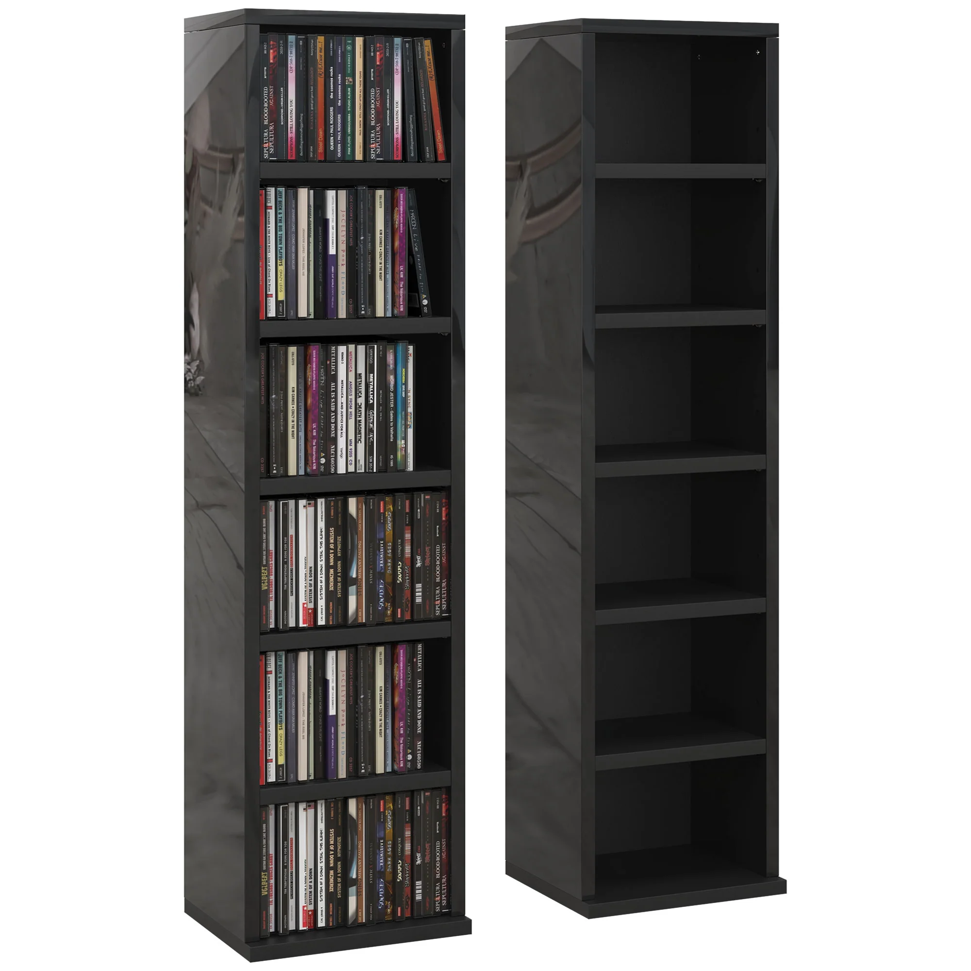 HOMCOM Set Of 2 CD Storage Units With Adjustable Shelves, High Gloss White, Grey And Black - Image 10