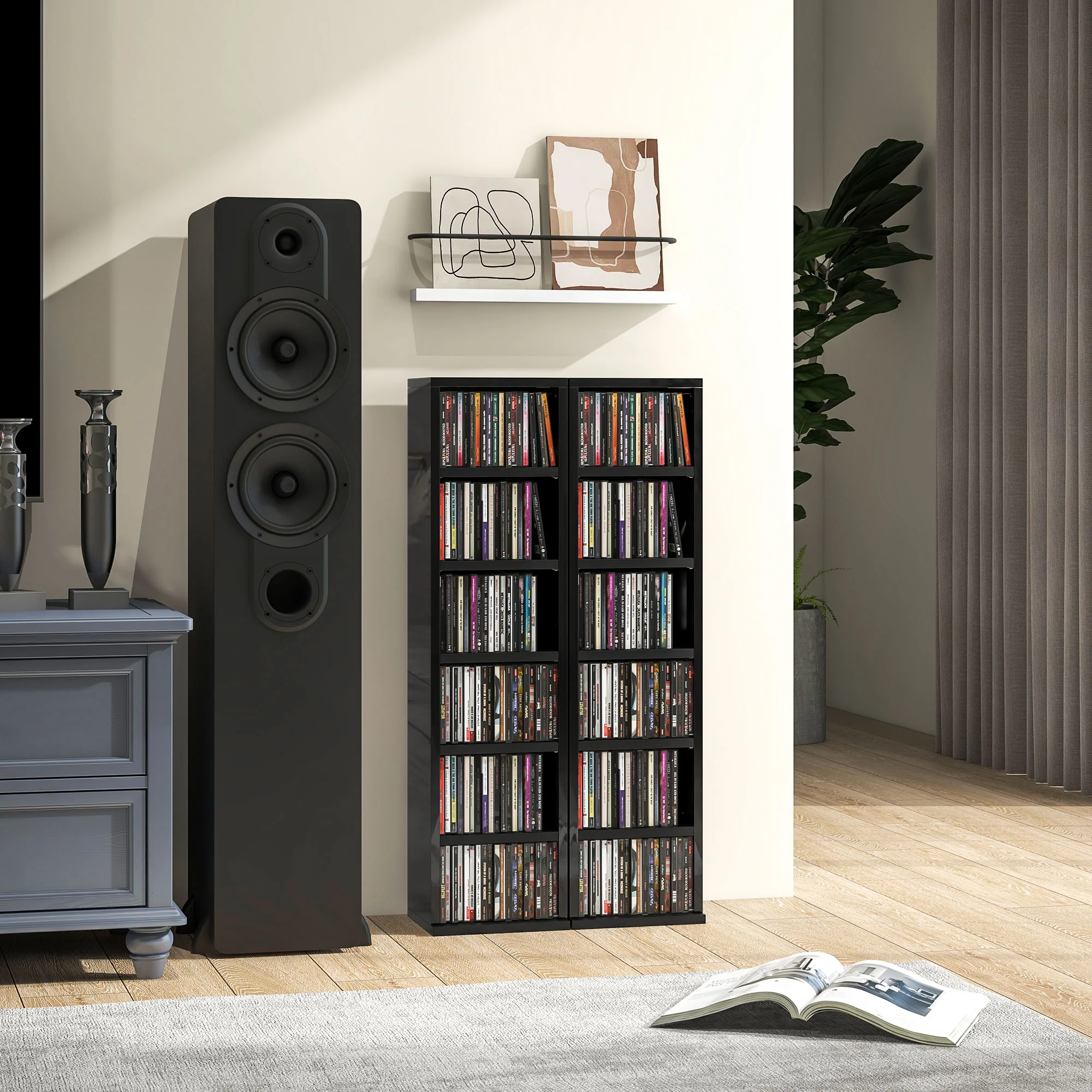HOMCOM Set Of 2 CD Storage Units With Adjustable Shelves, High Gloss White, Grey And Black - Image 11