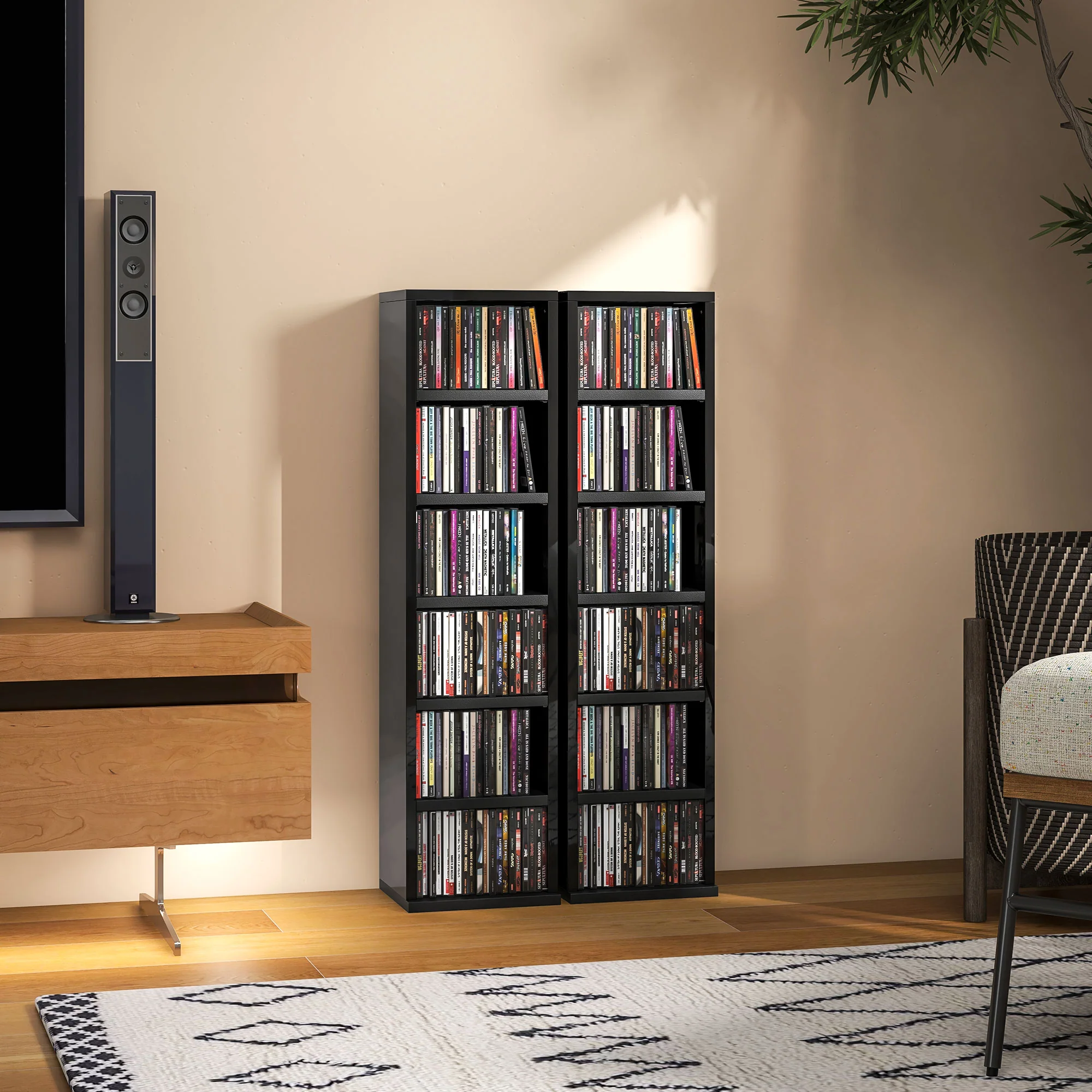 HOMCOM Set Of 2 CD Storage Units With Adjustable Shelves, High Gloss White, Grey And Black - Image 17