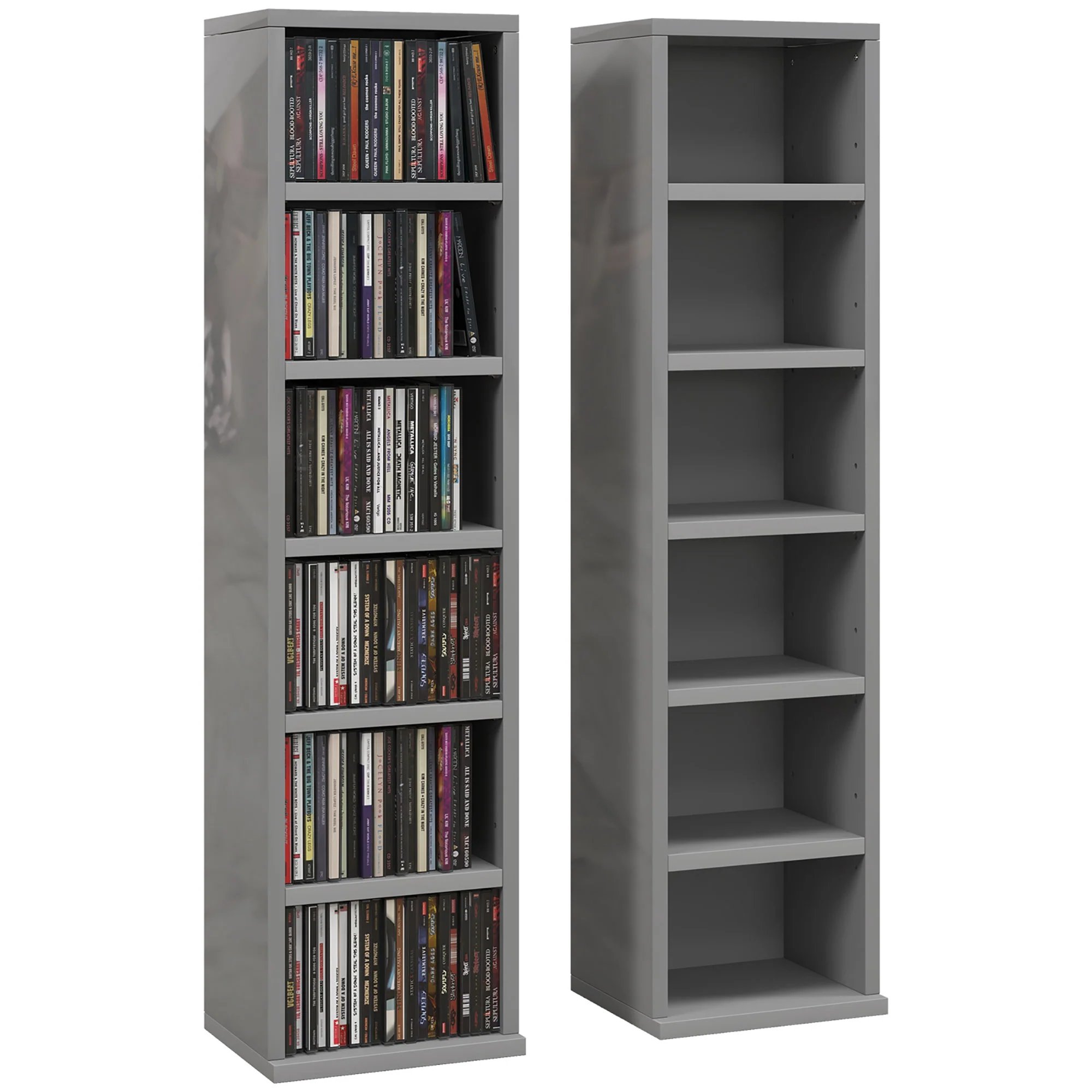 HOMCOM Set Of 2 CD Storage Units With Adjustable Shelves, High Gloss White, Grey And Black - Image 18