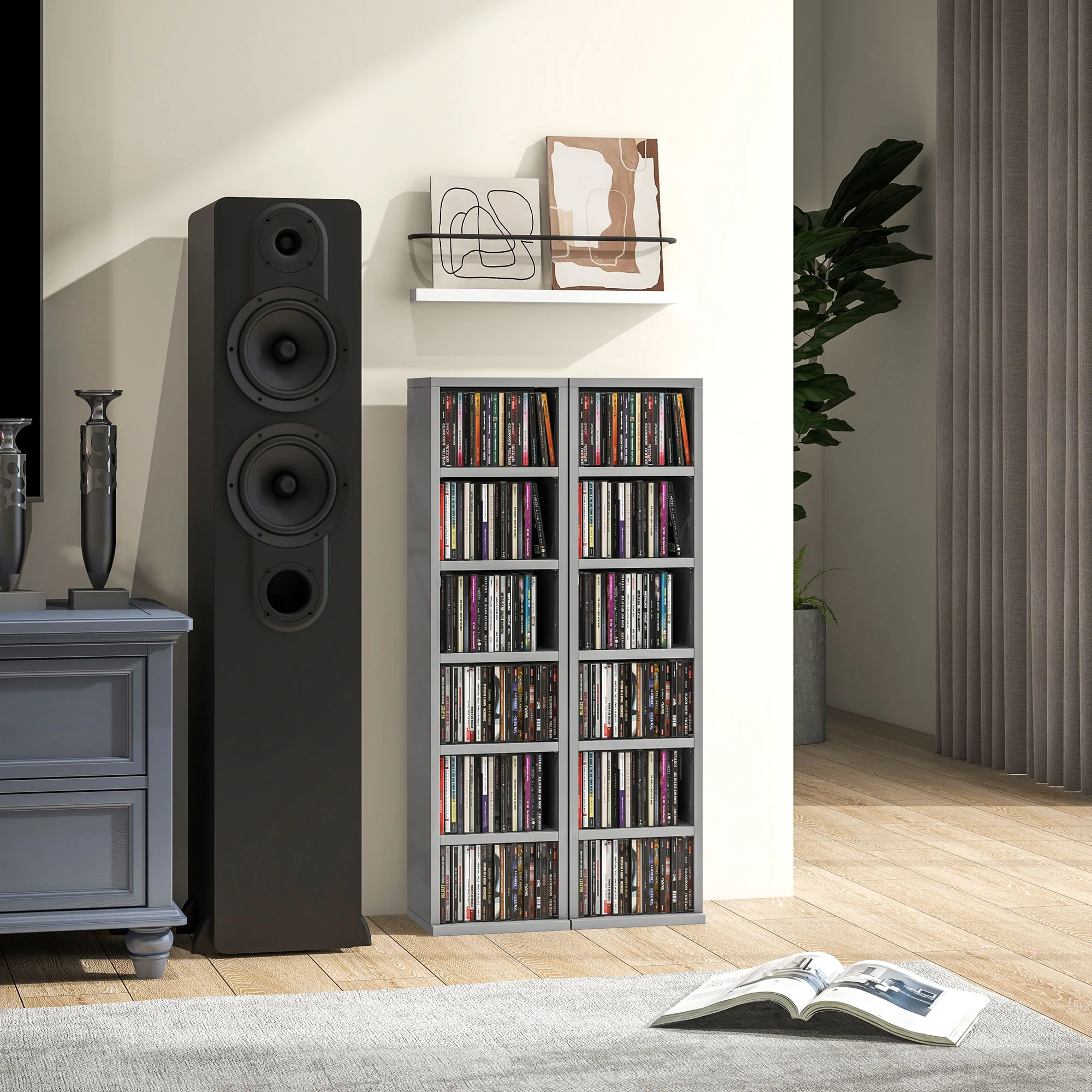 HOMCOM Set Of 2 CD Storage Units With Adjustable Shelves, High Gloss White, Grey And Black - Image 19