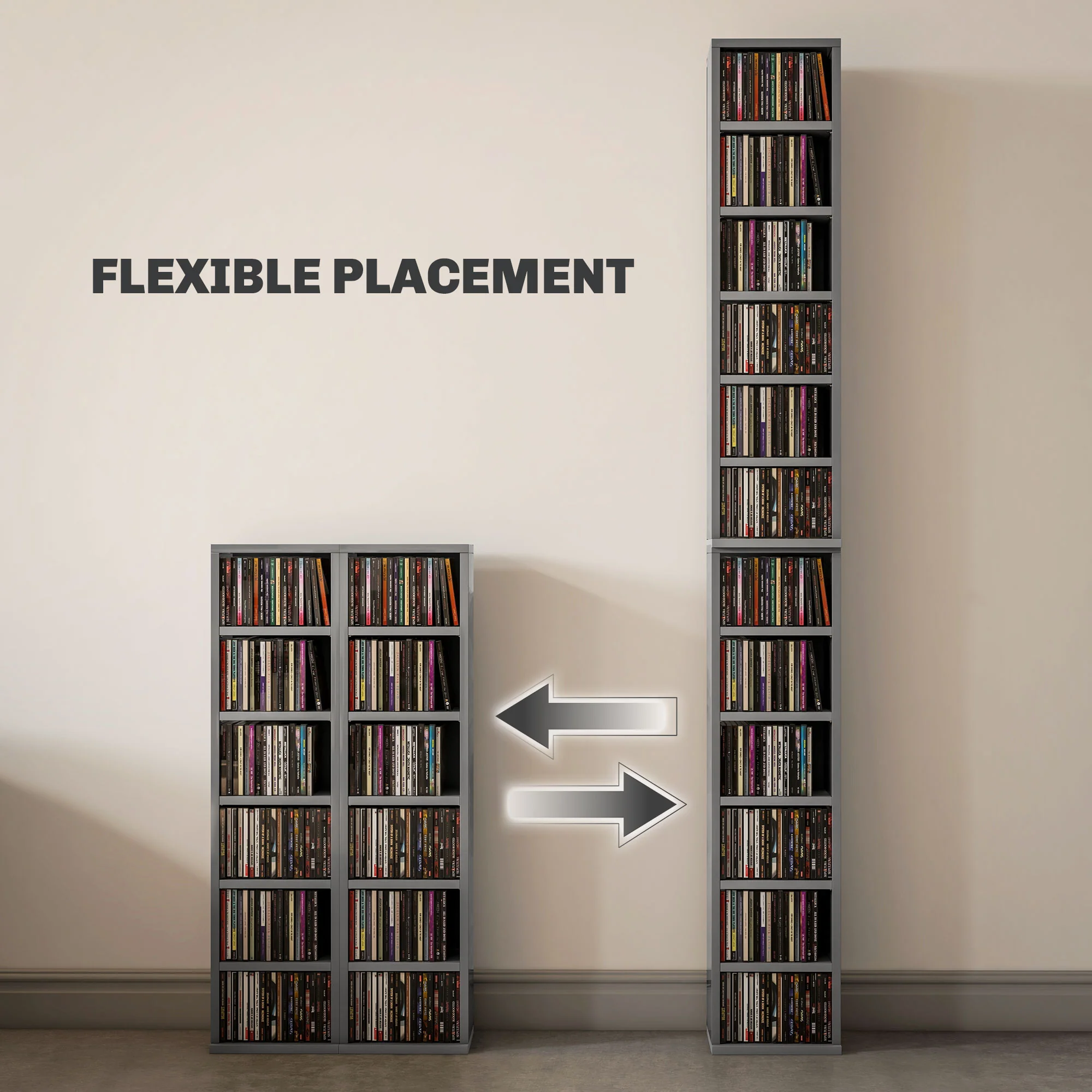 HOMCOM Set Of 2 CD Storage Units With Adjustable Shelves, High Gloss White, Grey And Black - Image 21