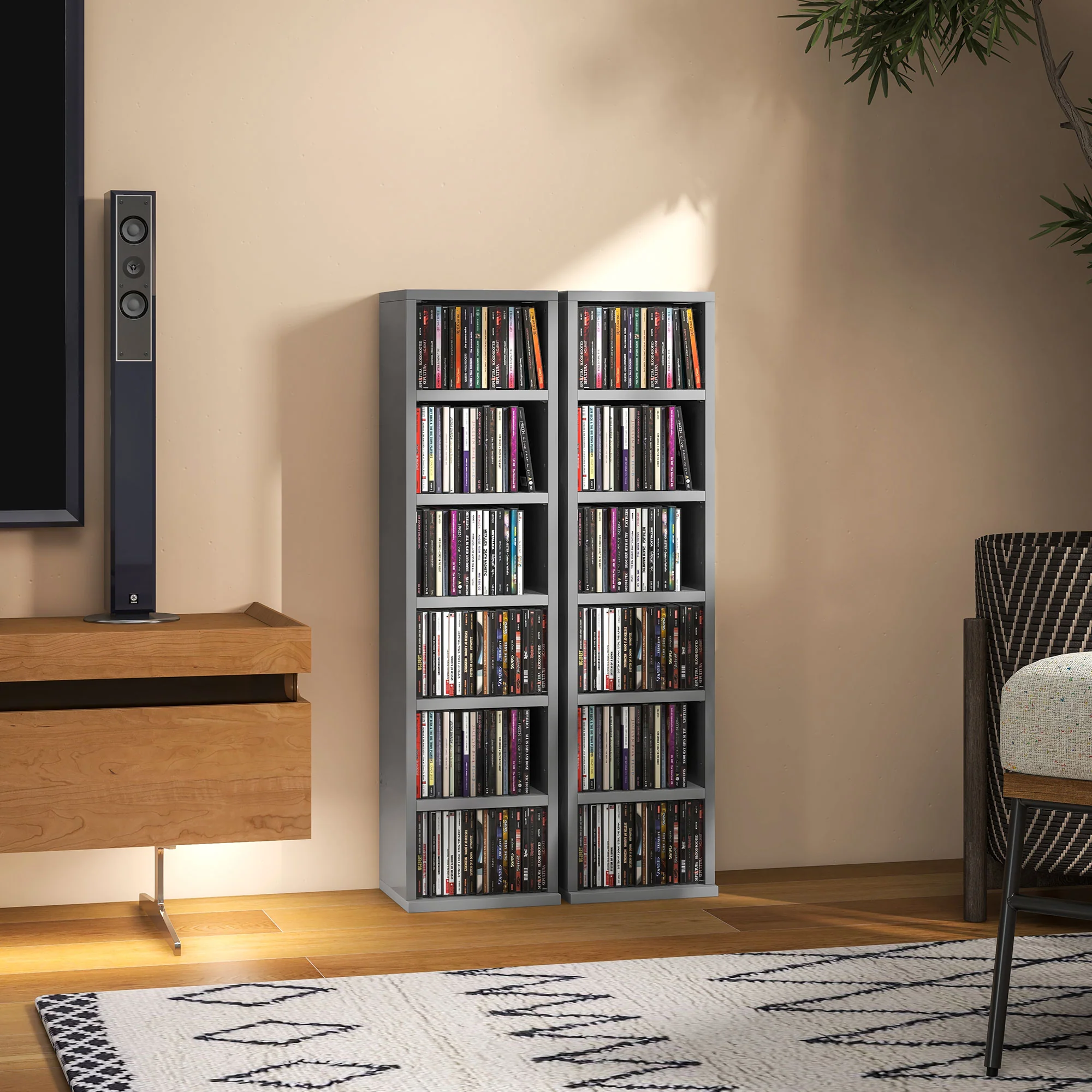 HOMCOM Set Of 2 CD Storage Units With Adjustable Shelves, High Gloss White, Grey And Black - Image 26