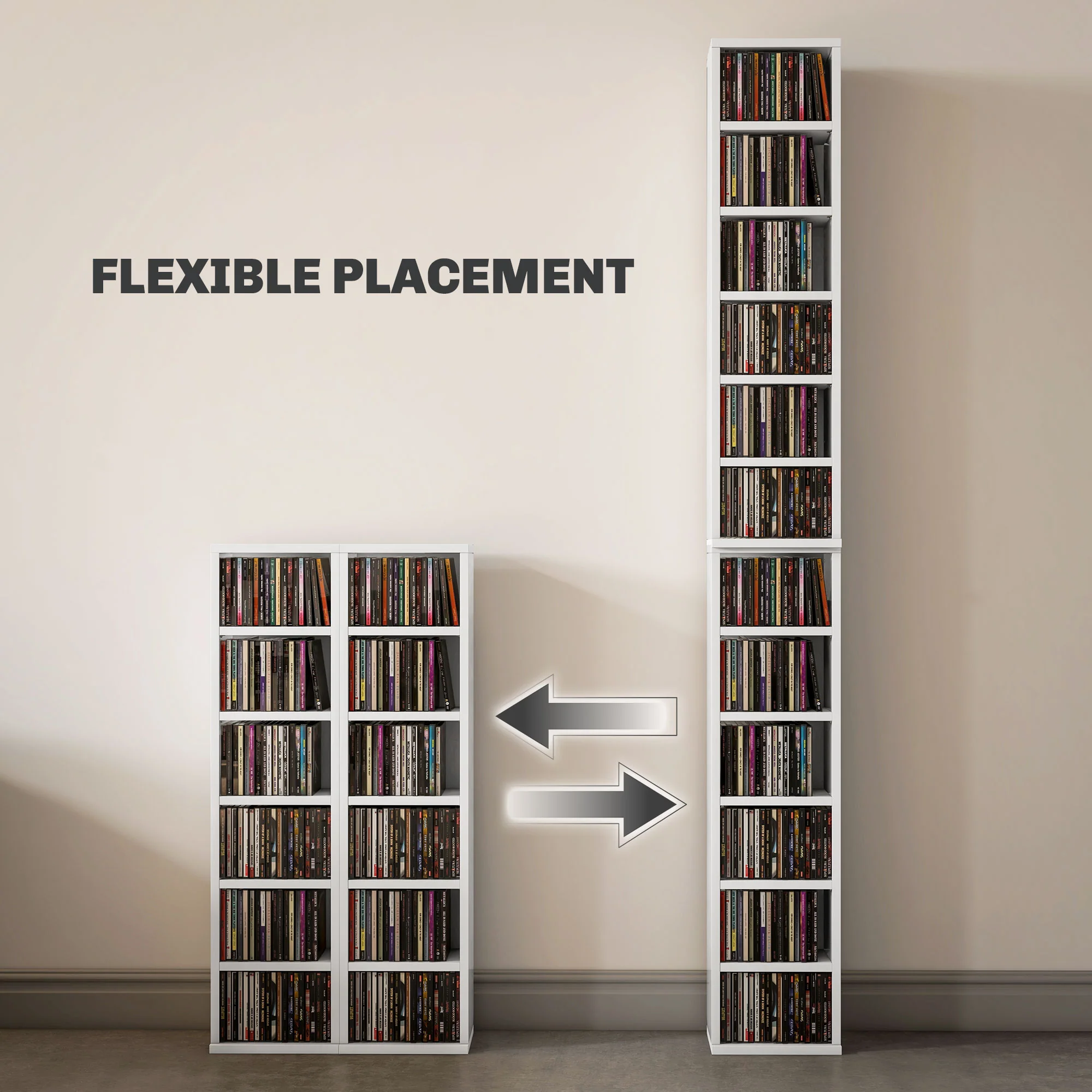 HOMCOM Set Of 2 CD Storage Units With Adjustable Shelves, High Gloss White, Grey And Black - Image 4