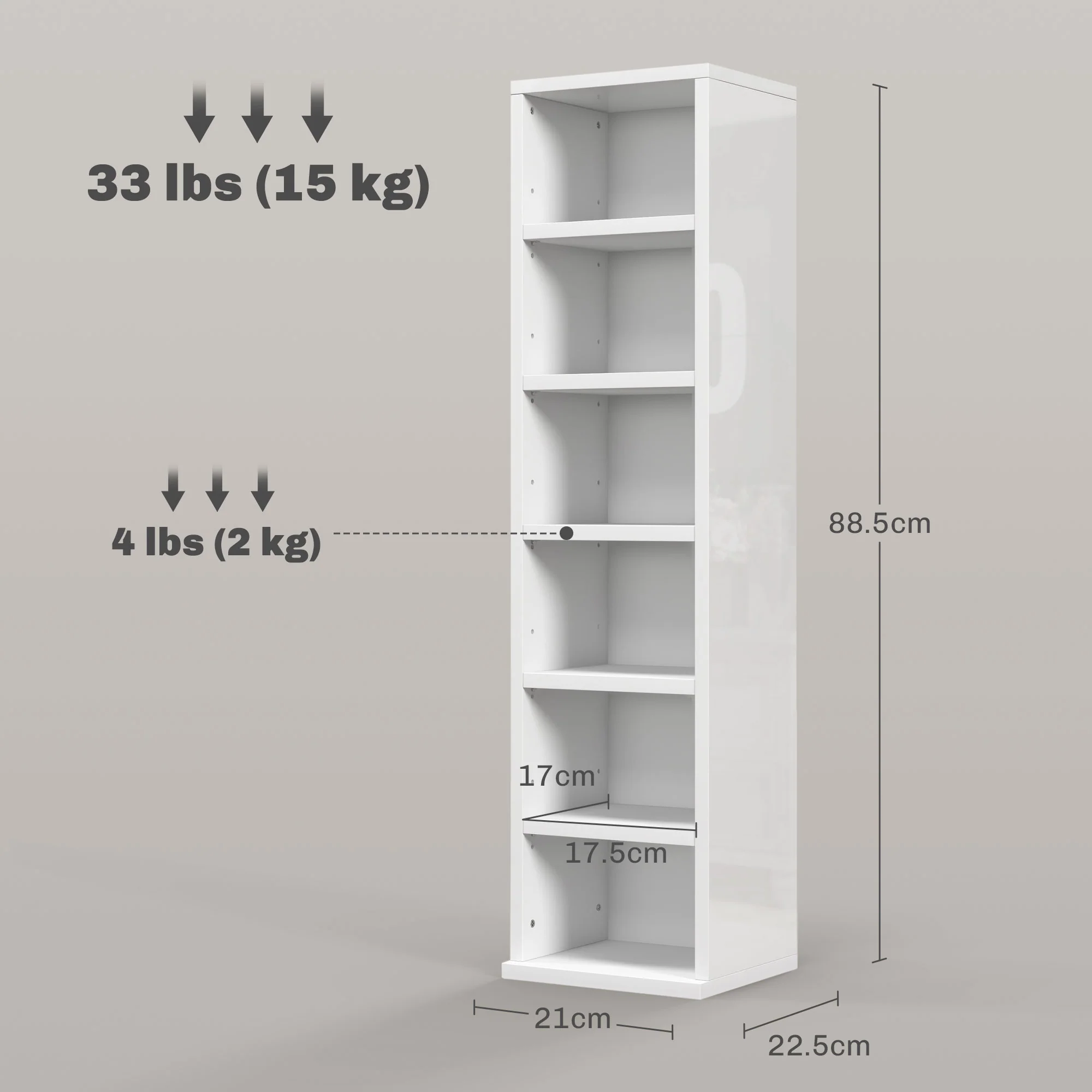 HOMCOM Set Of 2 CD Storage Units With Adjustable Shelves, High Gloss White, Grey And Black - Image 5