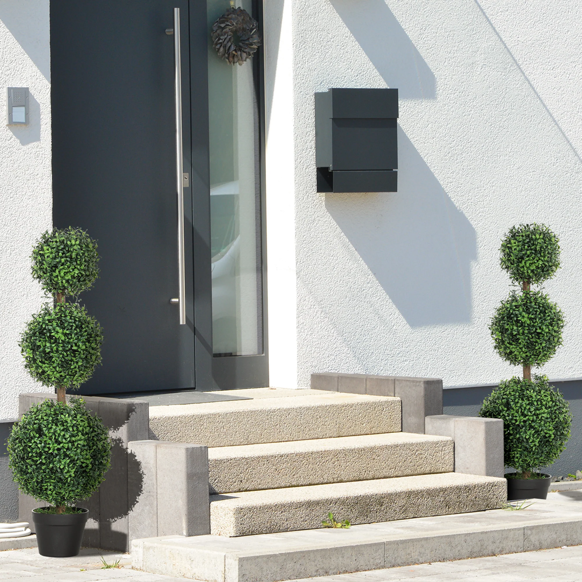 HOMCOM Set Of 2 Decorative Artificial Plants Boxwood Trees In Pot, Green - Image 2