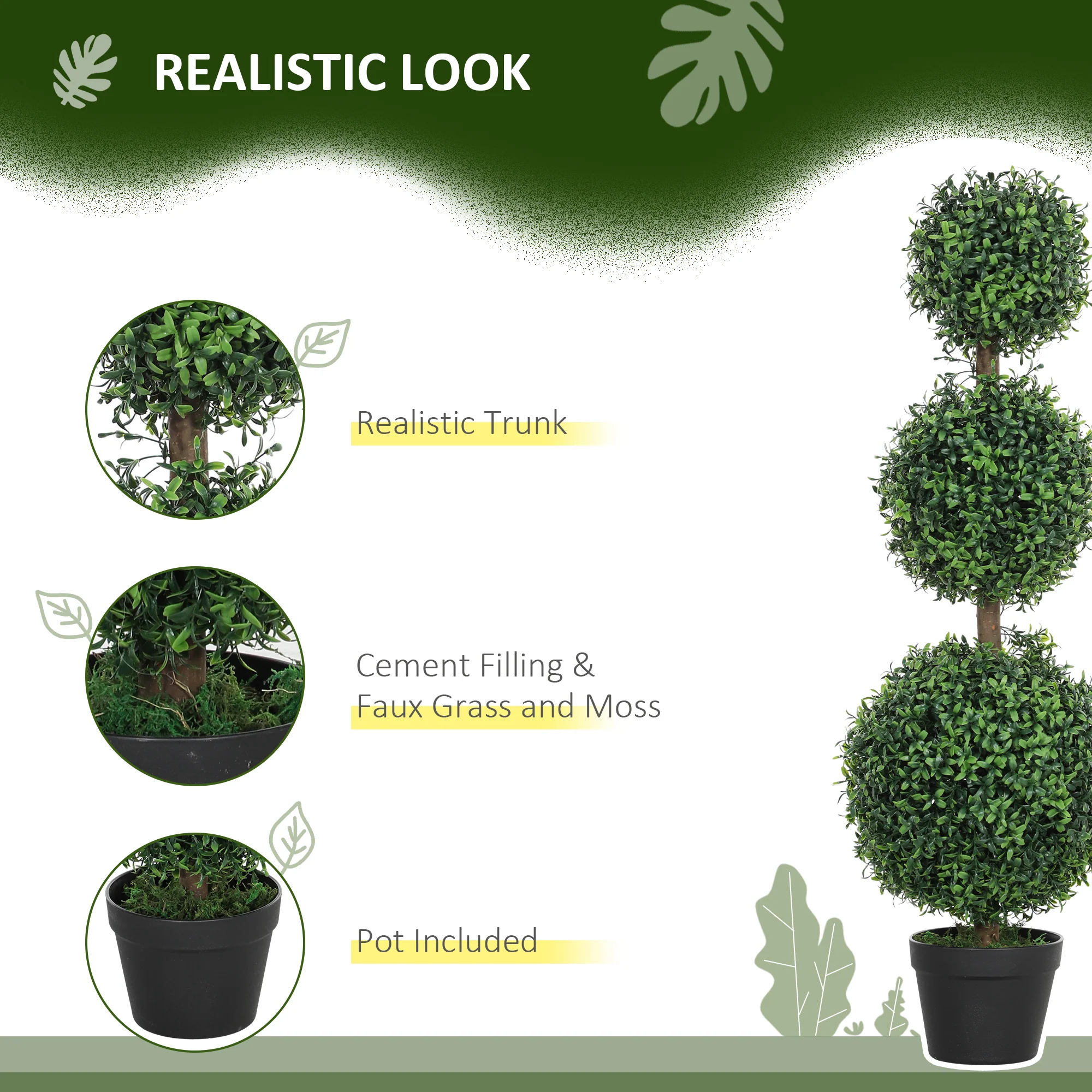 HOMCOM Set Of 2 Decorative Artificial Plants Boxwood Trees In Pot, Green - Image 3