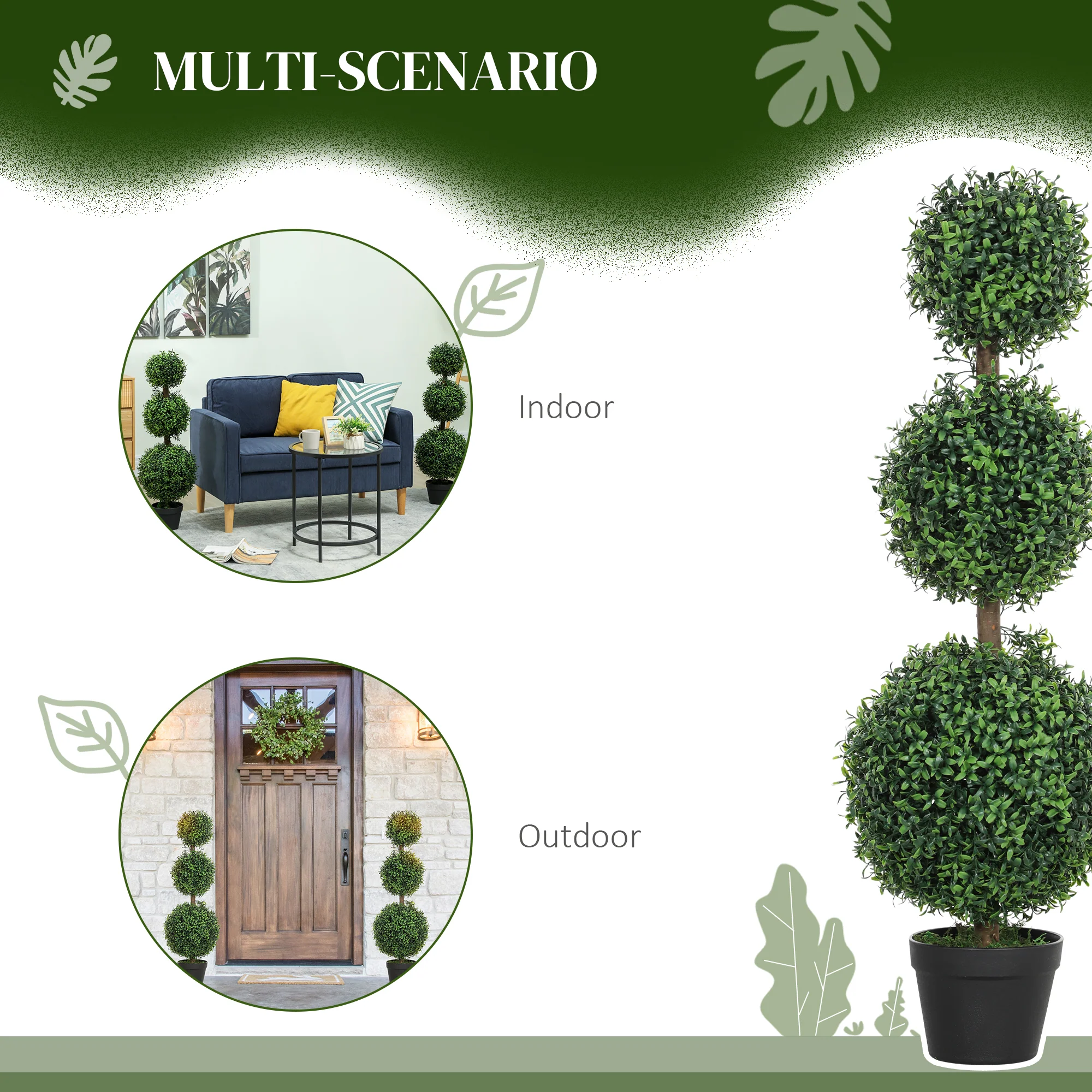 HOMCOM Set Of 2 Decorative Artificial Plants Boxwood Trees In Pot, Green - Image 4