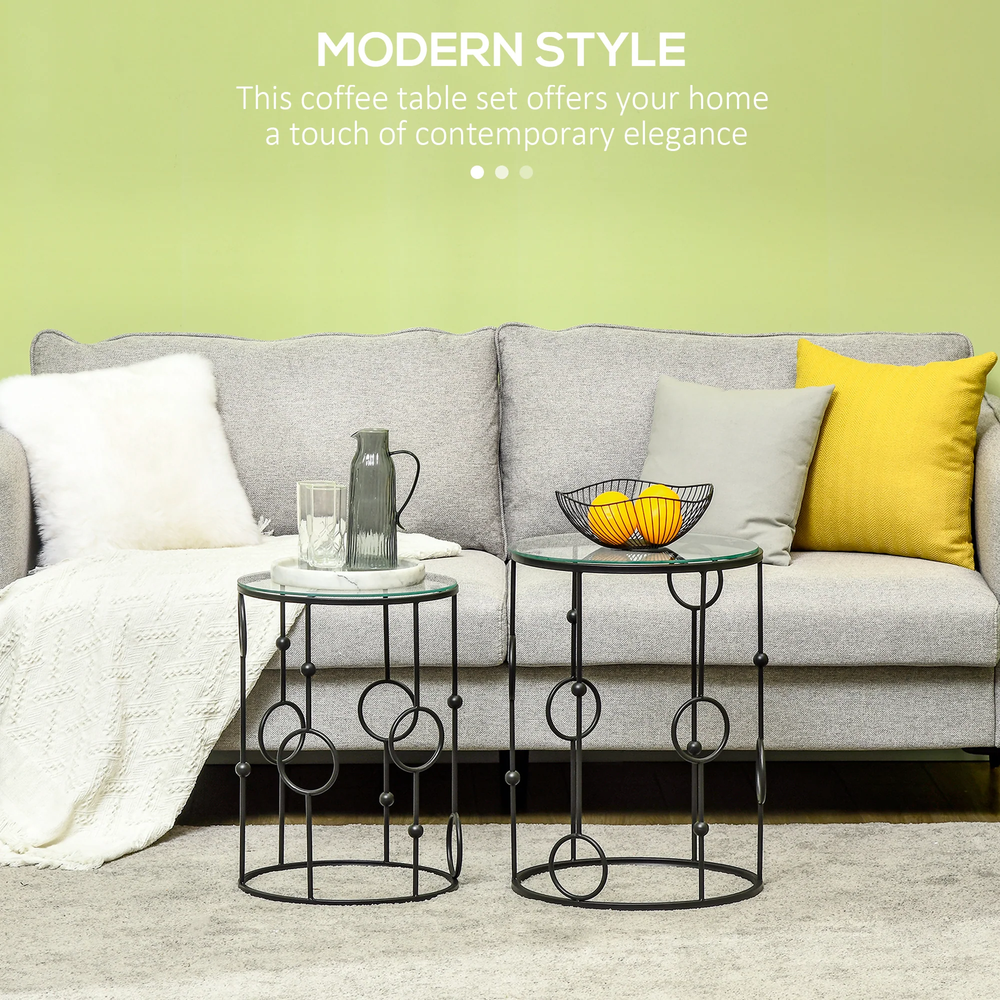 HOMCOM Set Of 2 Nesting Coffee Table, Side Tables With Glass Top, Black - Image 3