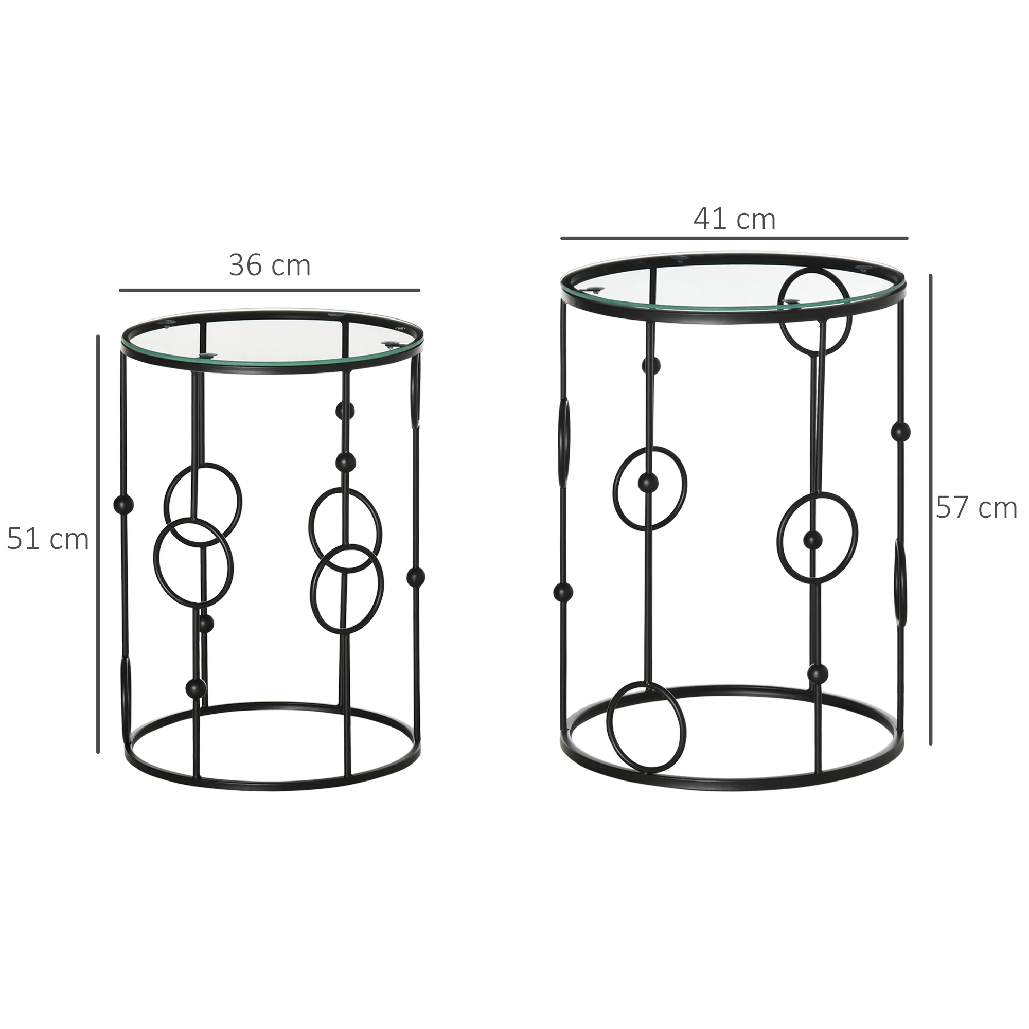 HOMCOM Set Of 2 Nesting Coffee Table, Side Tables With Glass Top, Black - Image 5