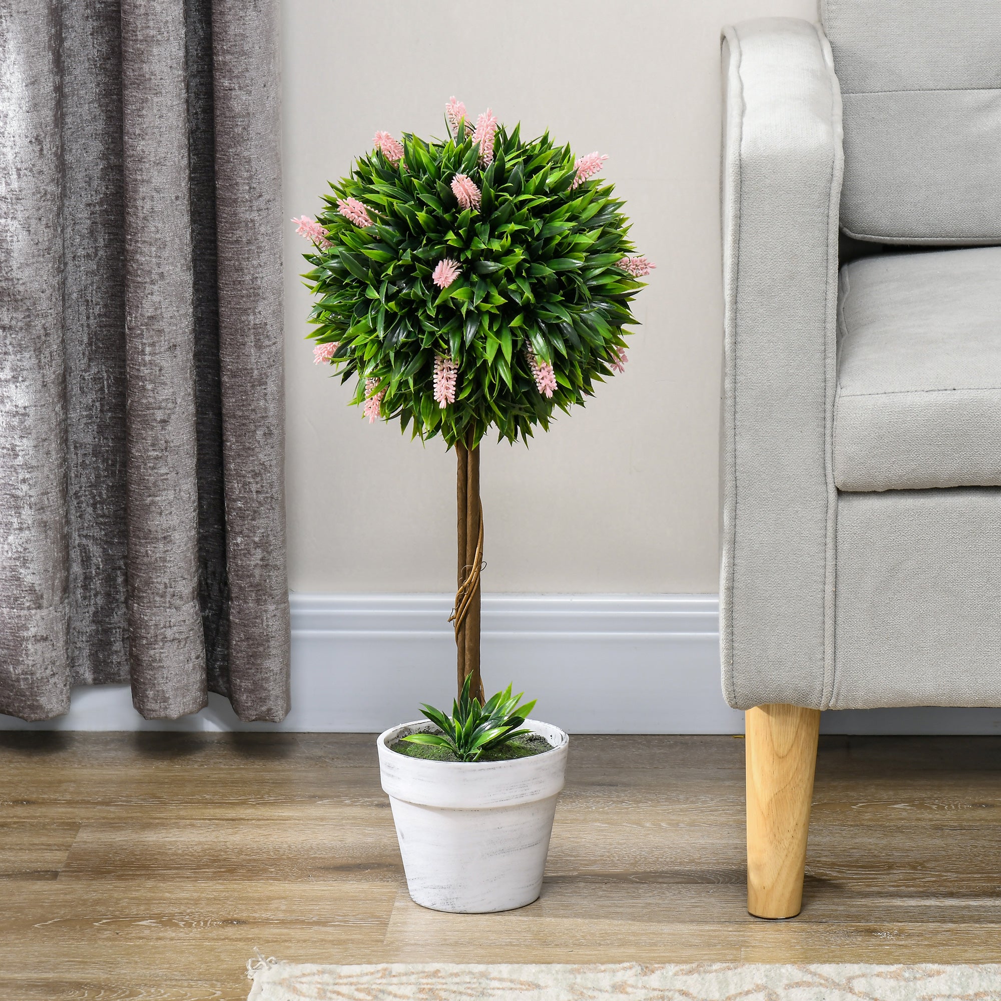 HOMCOM Set Of 2 Potted Artificial Plants Ball Tree With Flowers - Image 15