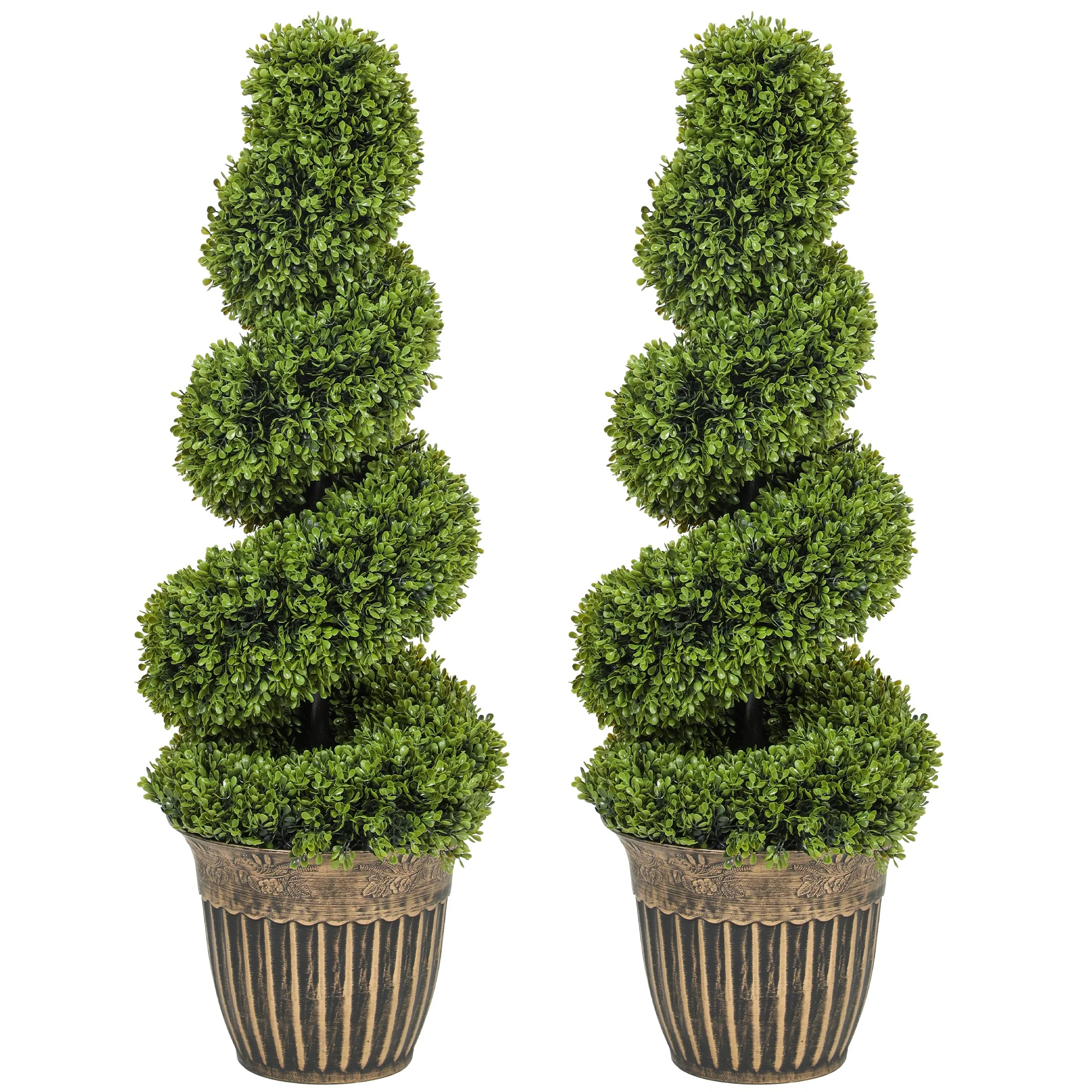 HOMCOM Set Of 2 Potted Artificial Plants, Topiary Spiral Boxwood Trees, 90cm