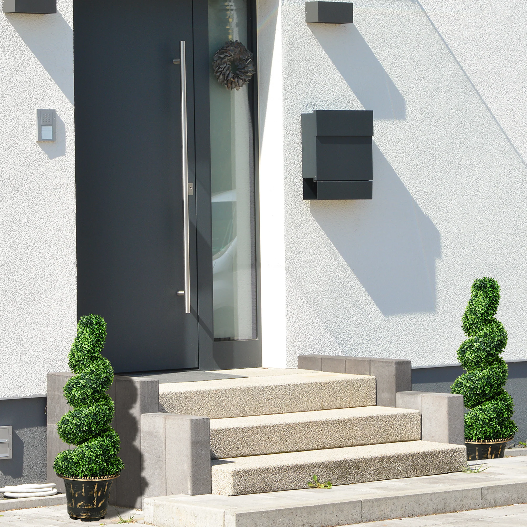 HOMCOM Set Of 2 Potted Artificial Plants, Topiary Spiral Boxwood Trees, 90cm - Image 2