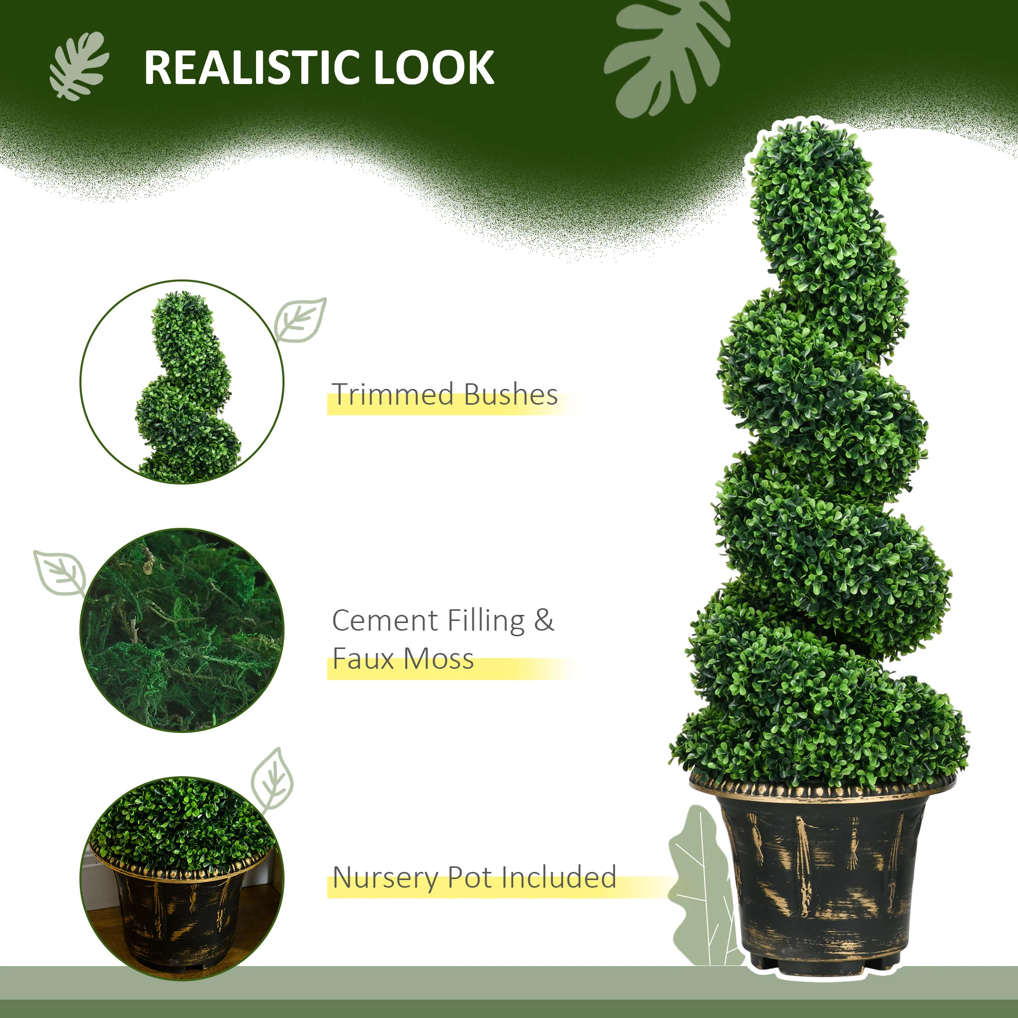 HOMCOM Set Of 2 Potted Artificial Plants, Topiary Spiral Boxwood Trees, 90cm - Image 4