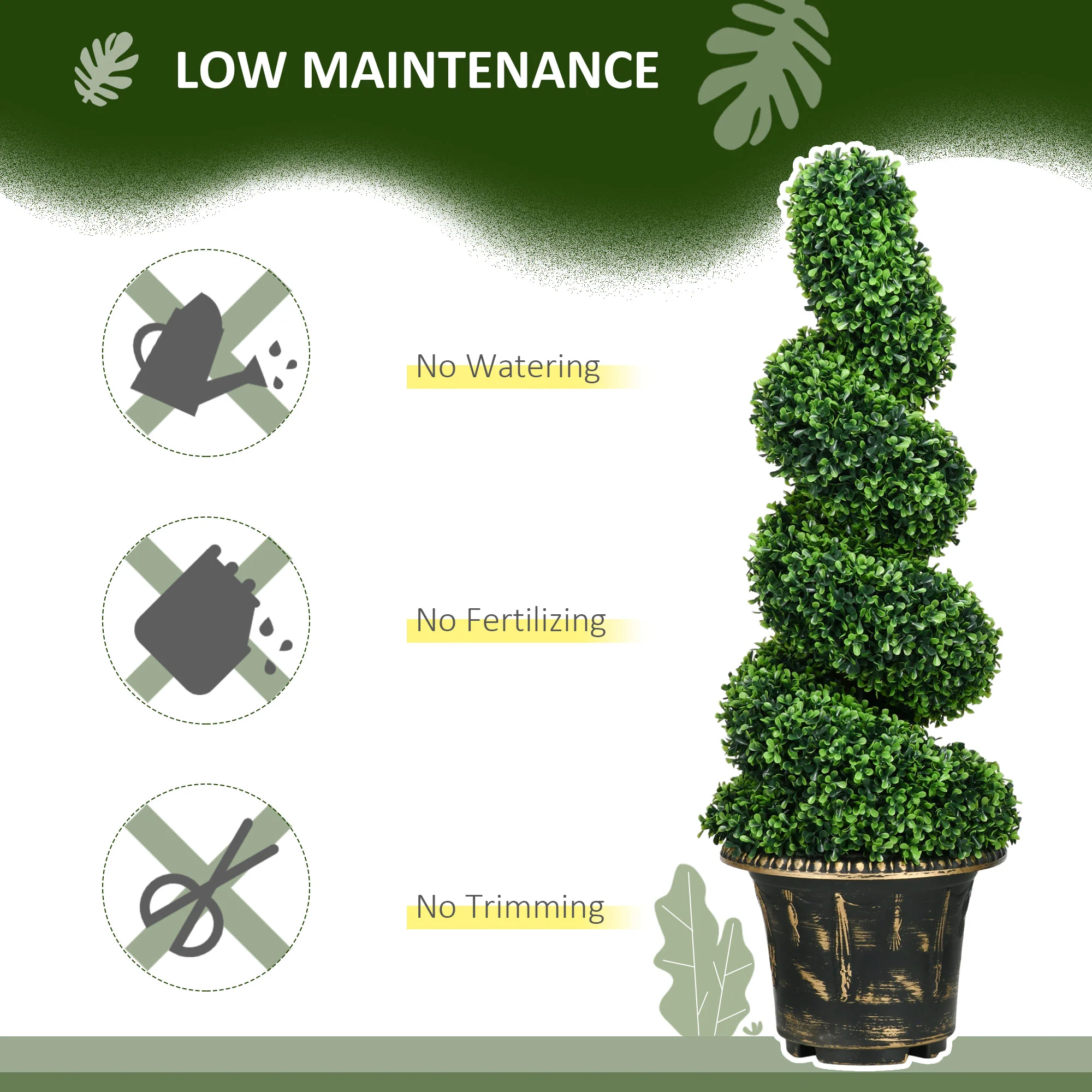 HOMCOM Set Of 2 Potted Artificial Plants, Topiary Spiral Boxwood Trees, 90cm - Image 6