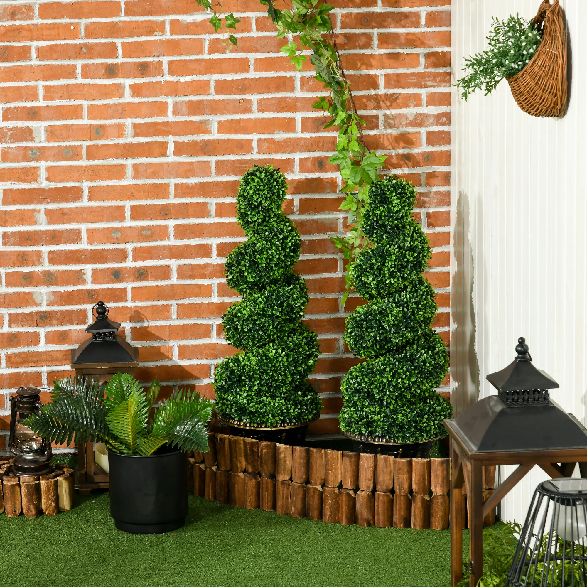 HOMCOM Set Of 2 Potted Artificial Plants, Topiary Spiral Boxwood Trees, 90cm - Image 7
