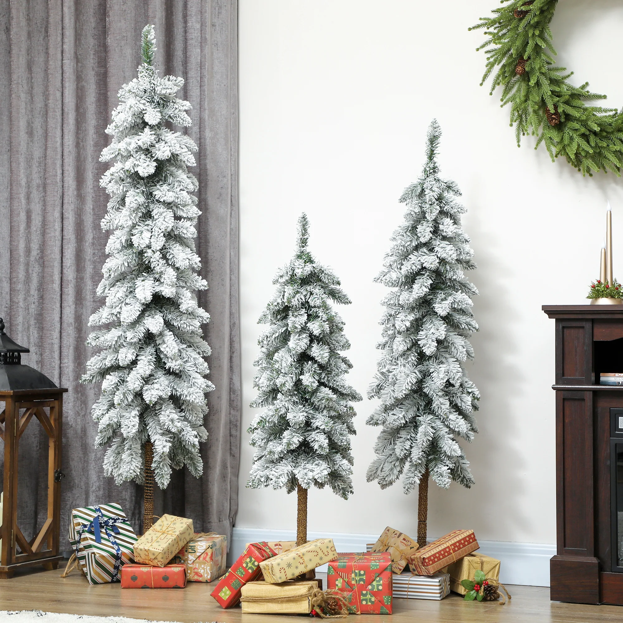 HOMCOM Set of 3 Flocked Christmas Tree, Pencil Downswept Xmas Tree - Image 8