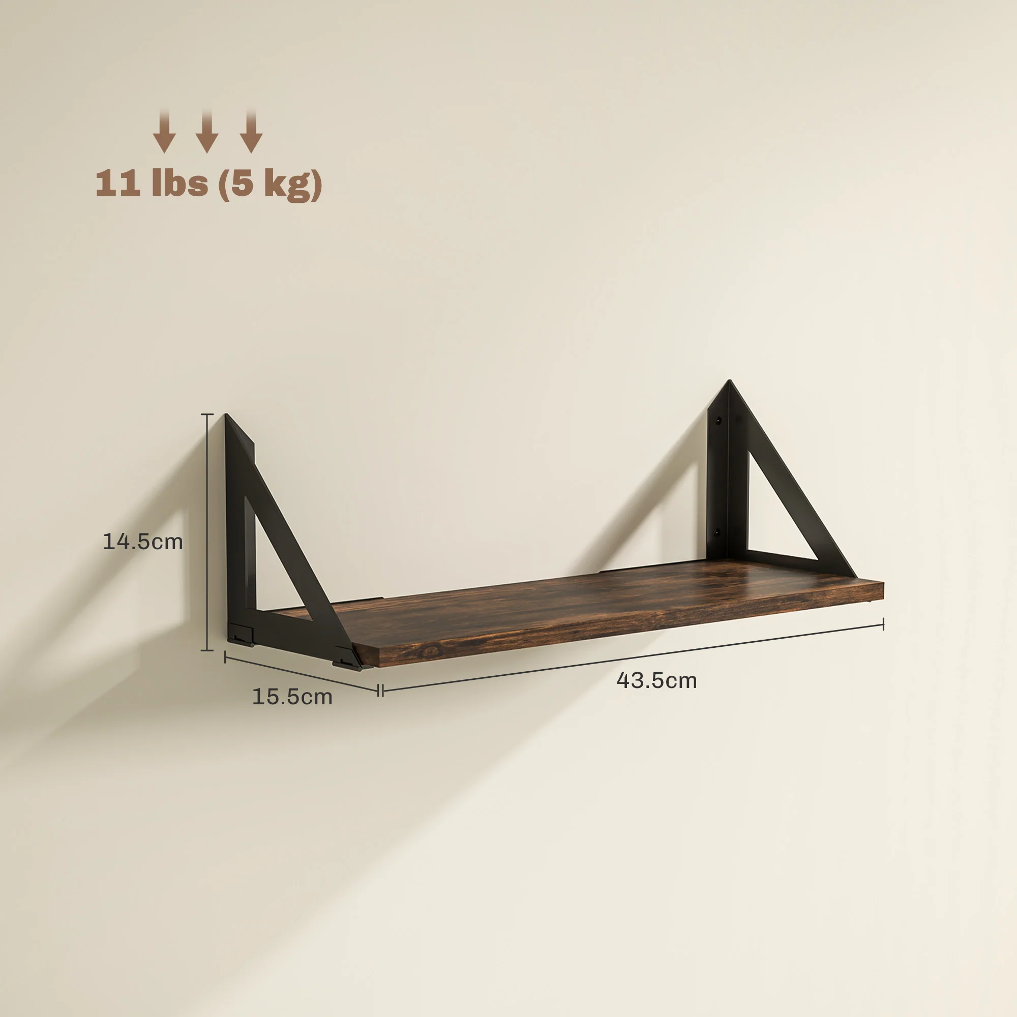 HOMCOM Set Of 3 Vintage Wall Shelves For Living Room Rustic Brown - Image 5