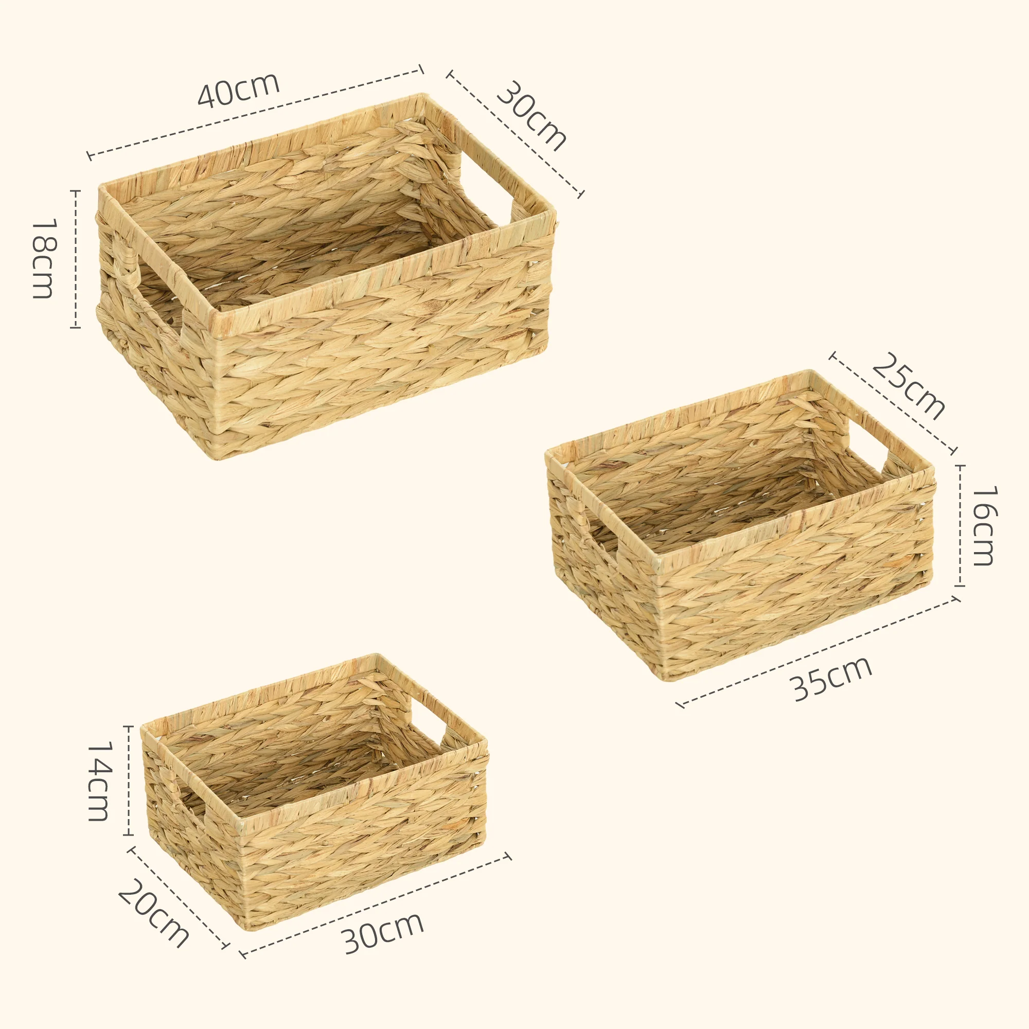 HOMCOM Set of 3 Wicker Storage Baskets, Woven Baskets with Handles, Natural - Image 5