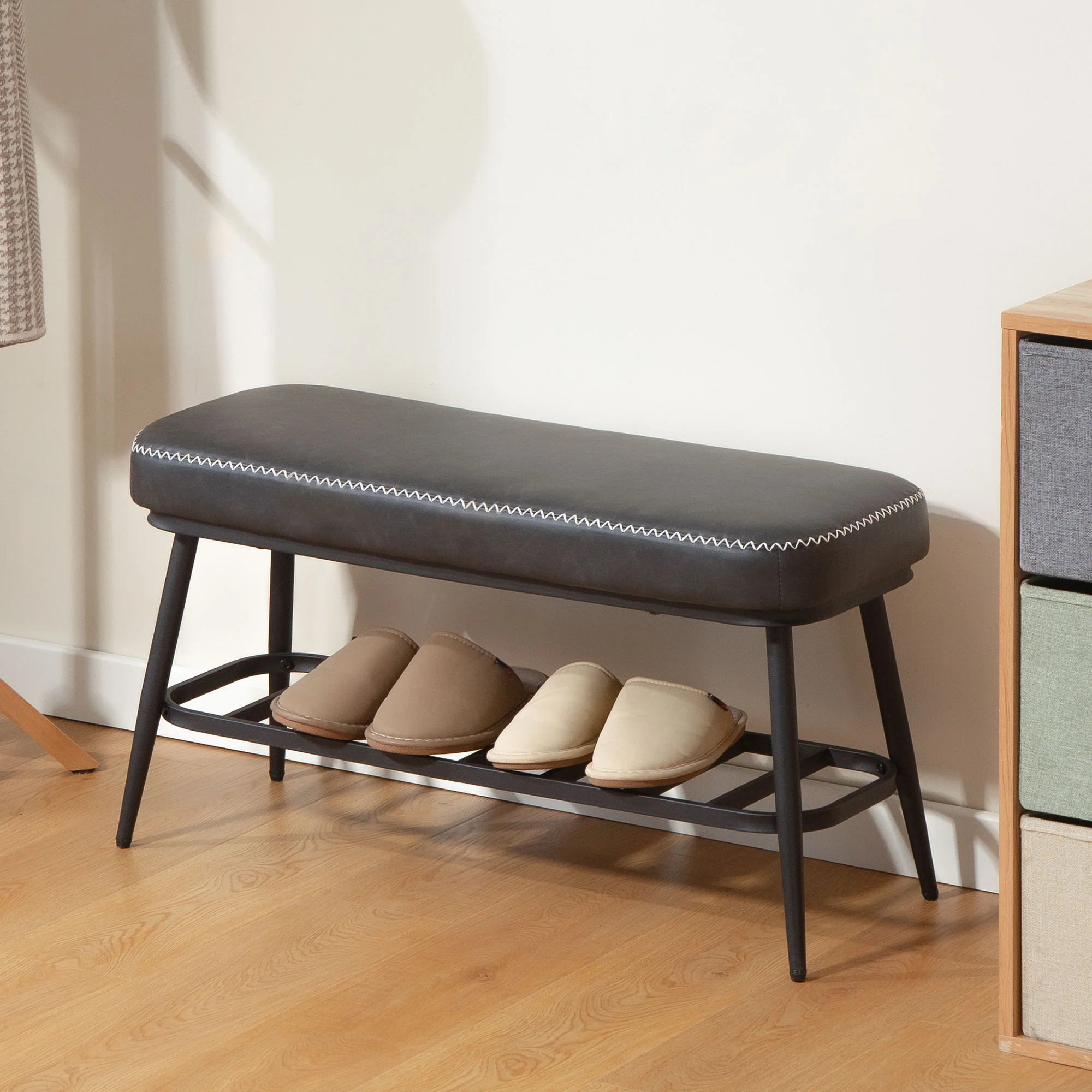 HOMCOM Shoe Bench, PU Leather Shoe Storage Bench for Entryway, - Image 2