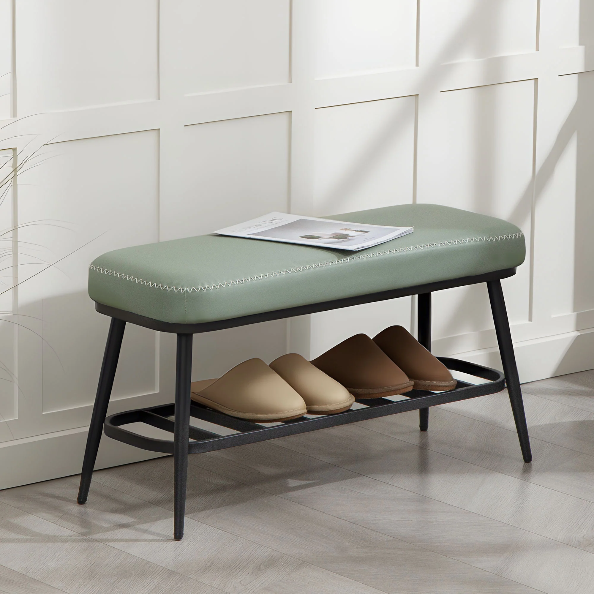 HOMCOM Shoe Bench, PU Leather Shoe Storage Bench for Entryway, - Image 20