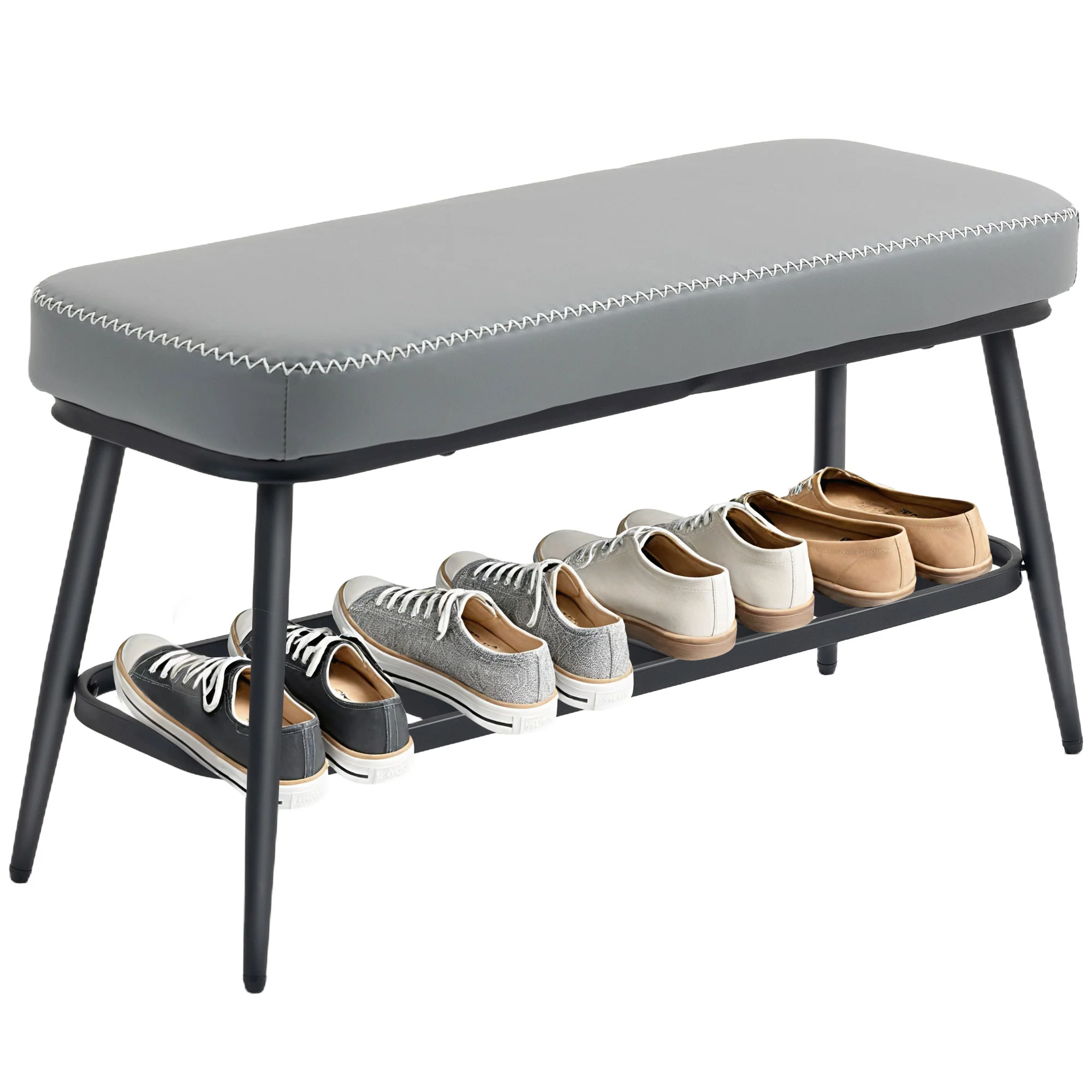 HOMCOM Shoe Bench, PU Leather Shoe Storage Bench for Entryway, - Image 28