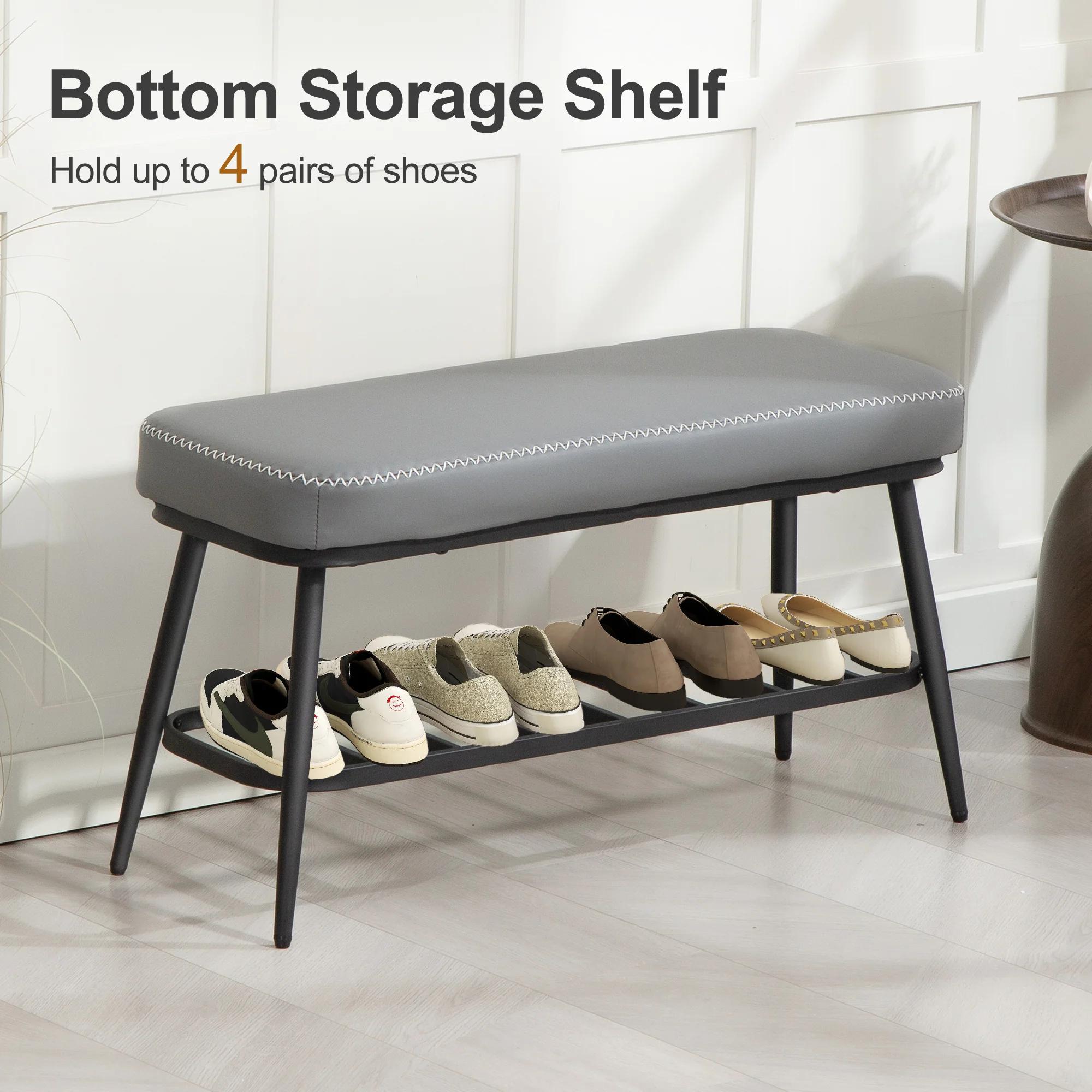 HOMCOM Shoe Bench, PU Leather Shoe Storage Bench for Entryway, - Image 32
