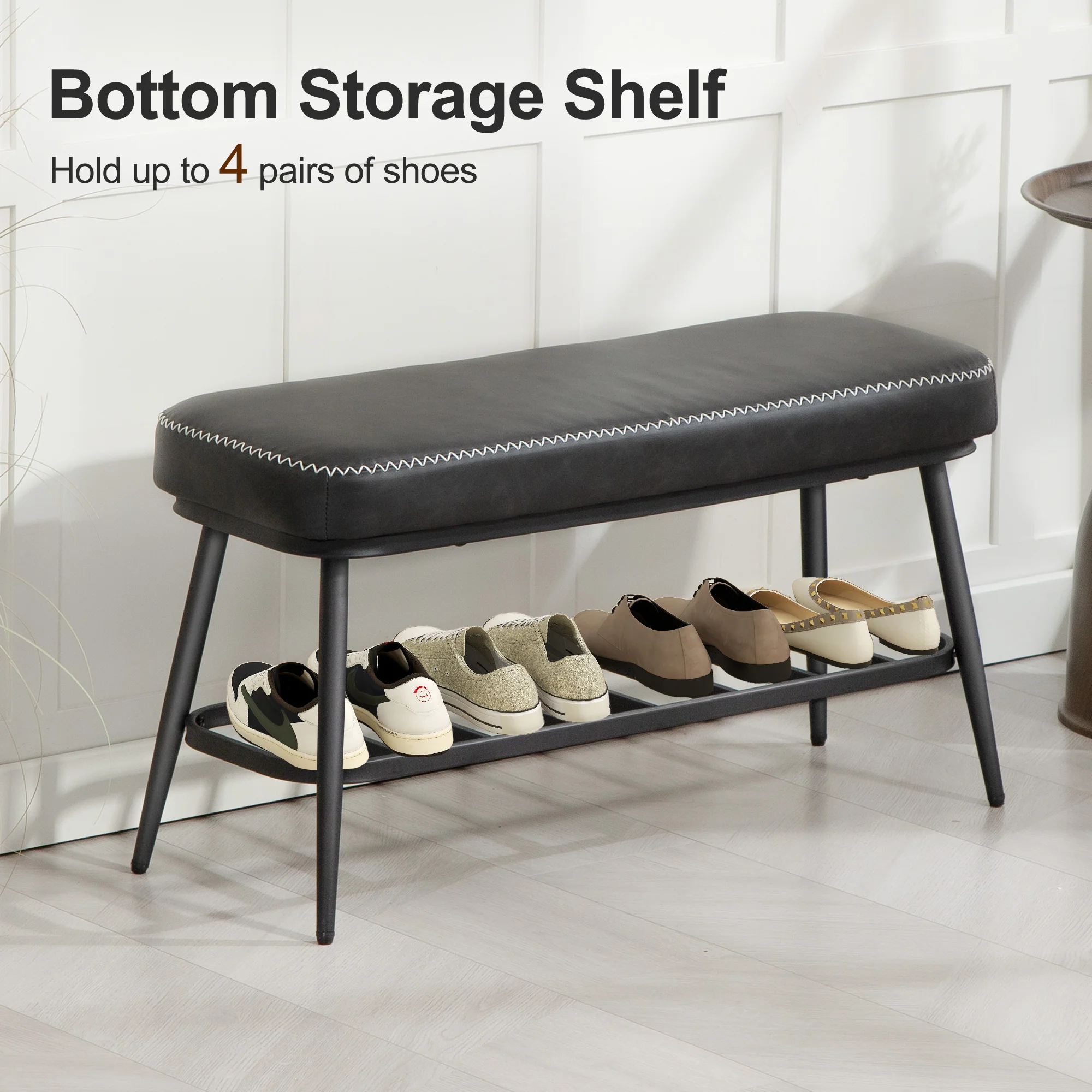 HOMCOM Shoe Bench, PU Leather Shoe Storage Bench for Entryway, - Image 5