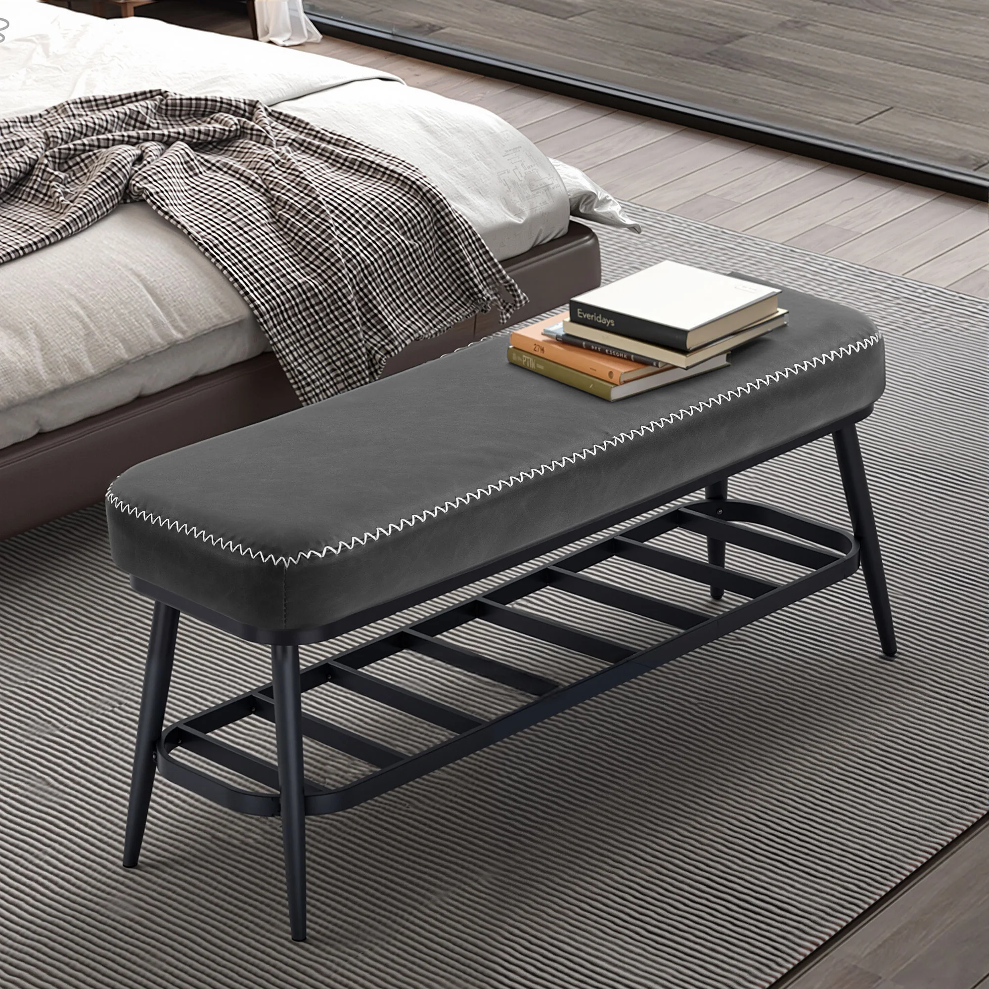 HOMCOM Shoe Bench, PU Leather Shoe Storage Bench for Entryway, - Image 7