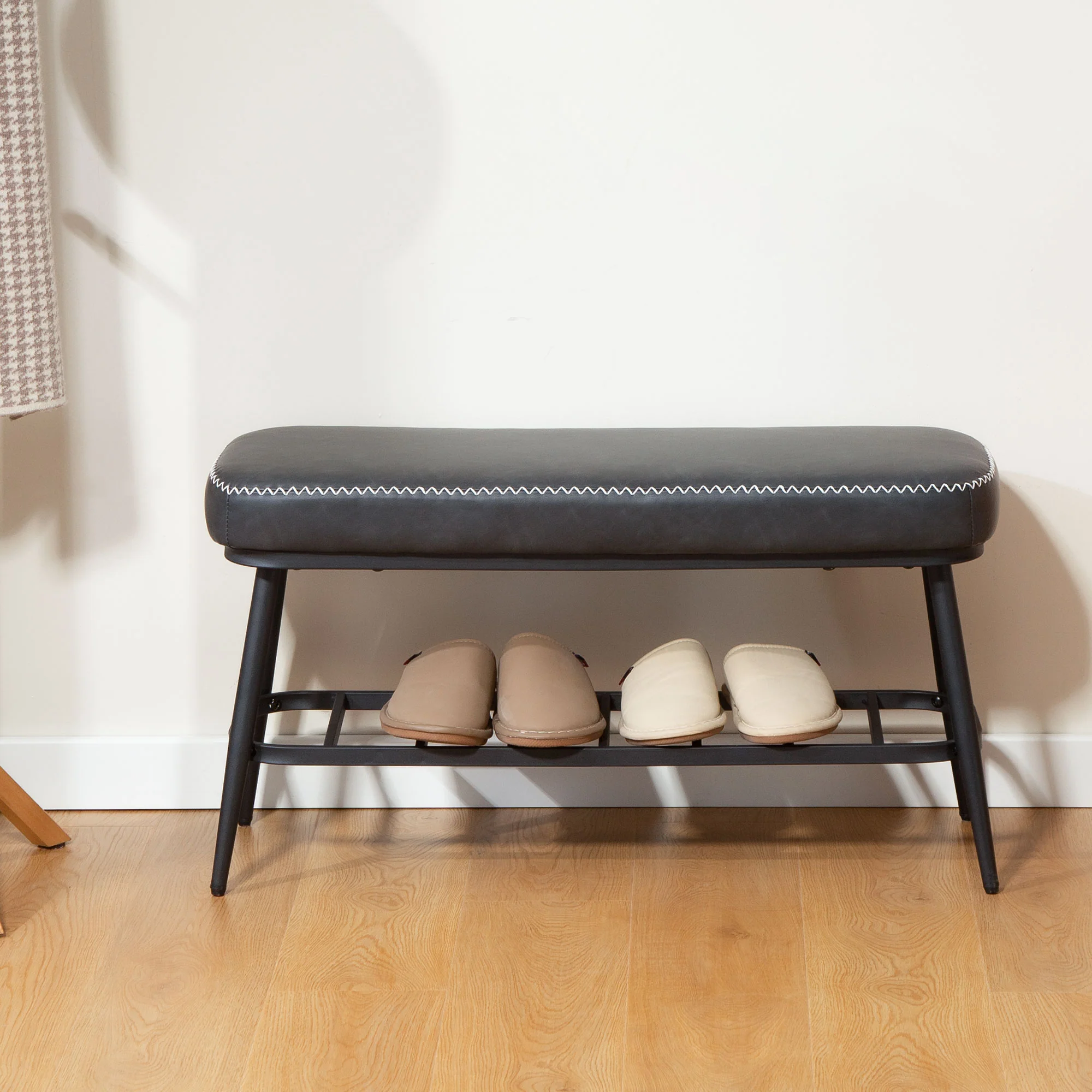 HOMCOM Shoe Bench, PU Leather Shoe Storage Bench for Entryway, - Image 9