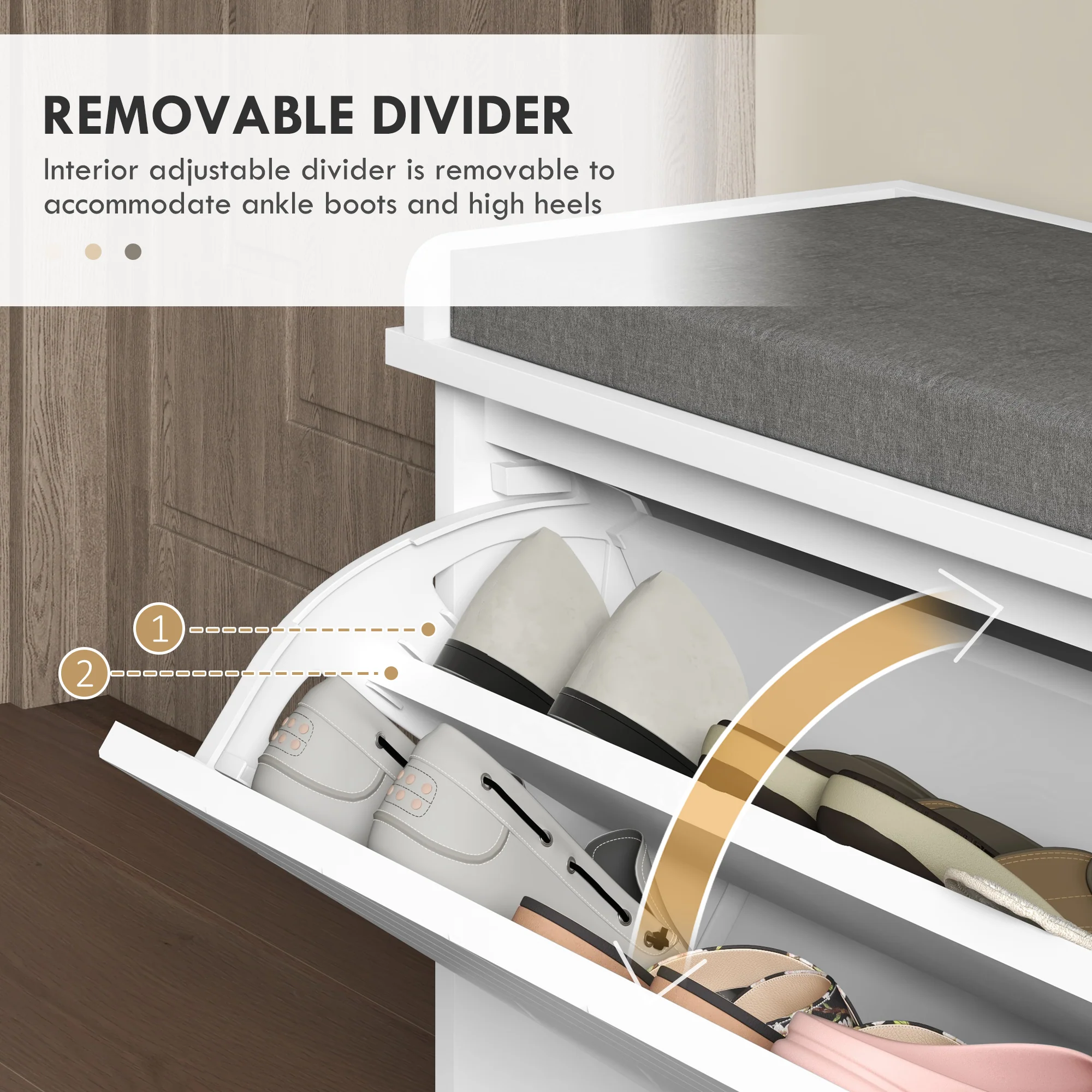 HOMCOM Shoe Bench With Flip Drawer, Cushion, 10 Pairs For Entryway White - Image 6