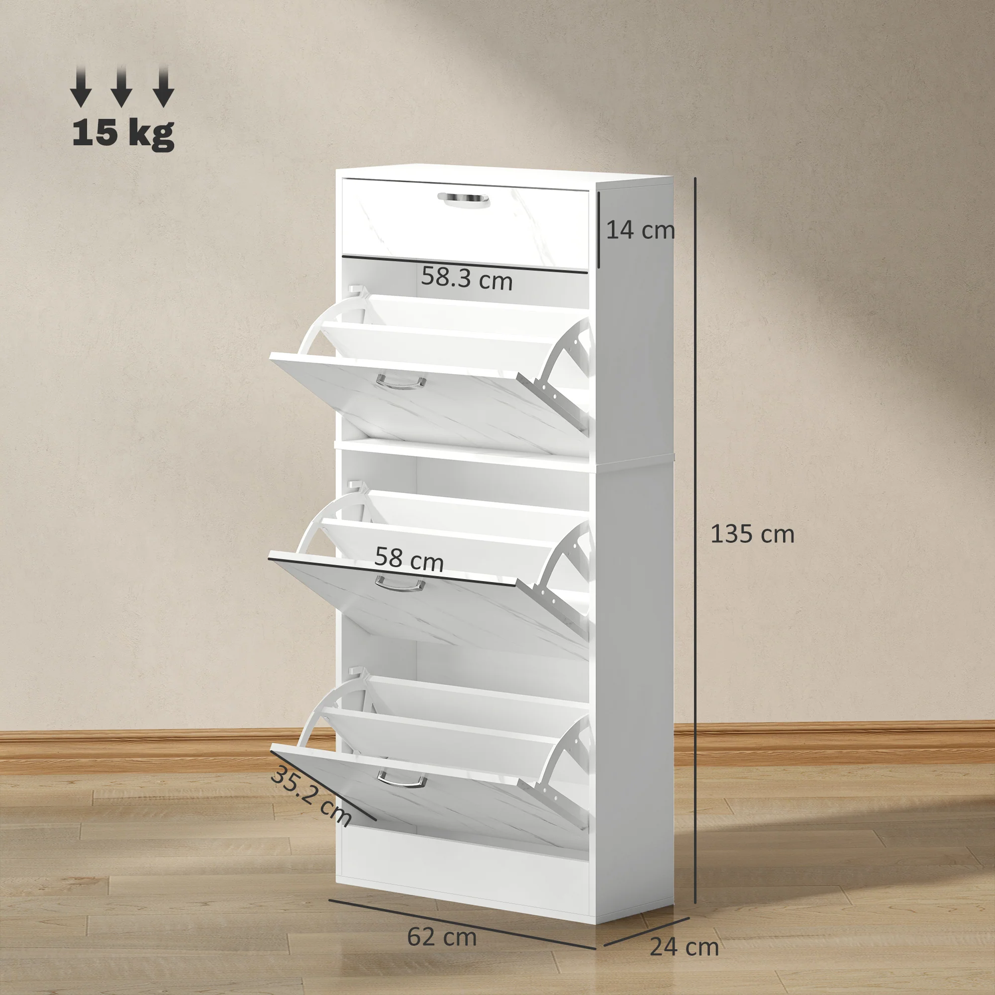HOMCOM Shoe Cabinet w/ 4 Drawers Shoe Storage Organiser for 18 Pairs Black - Image 5