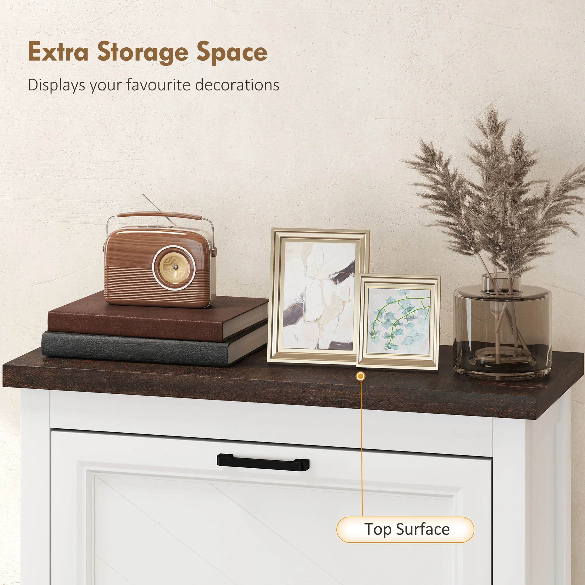HOMCOM Shoe Cabinet with 2 Flip Drawers, Narrow Shoe Storage Cabinet, White - Image 7