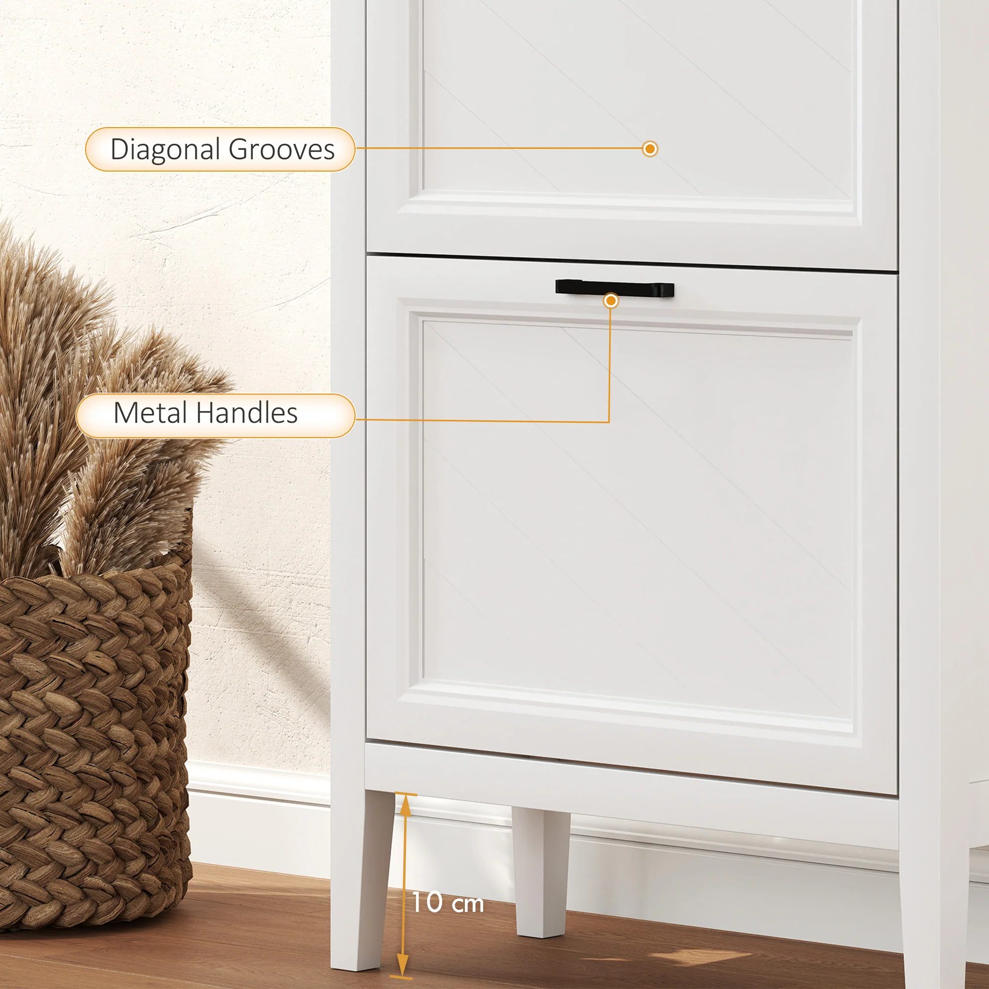 HOMCOM Shoe Cabinet with 2 Flip Drawers, Narrow Shoe Storage Cabinet, White - Image 8