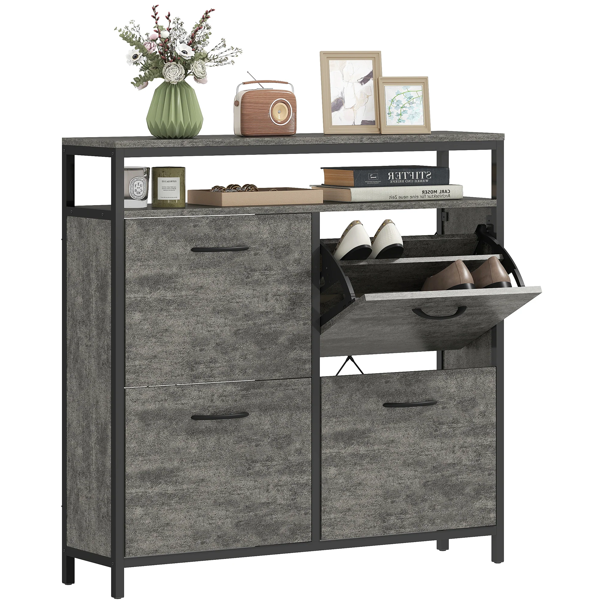 HOMCOM Shoe Cabinet With 4 Flip Drawers, Holds 12-20 Pairs