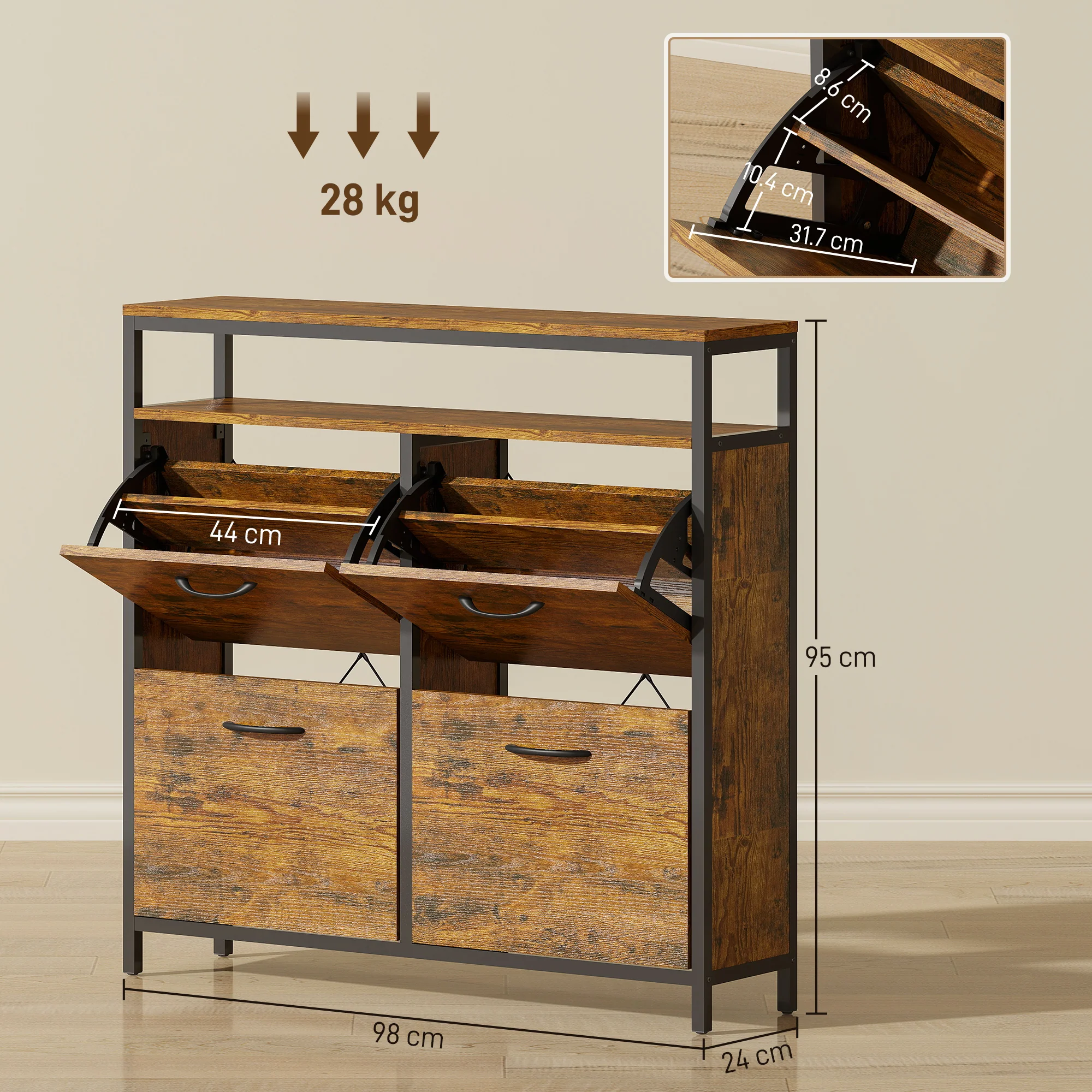 HOMCOM Shoe Cabinet With 4 Flip Drawers, Holds 12-20 Pairs - Image 14