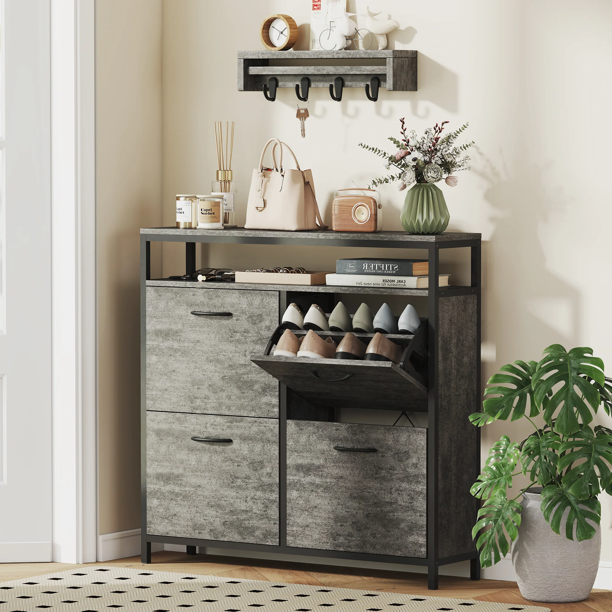 HOMCOM Shoe Cabinet With 4 Flip Drawers, Holds 12-20 Pairs - Image 2